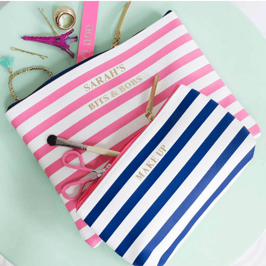 Personalised Striped Accessories Bag