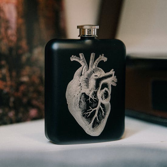 Heart Design Black Hip Flask