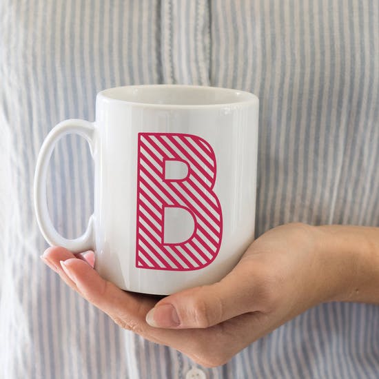 Personalised Colour Letter Ceramic Mug with Message (A-Z)