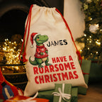 Personalised Christmas Sack - Dinosaur Design | Christmas Toy Sack |Christmas Stocking | Small/Large