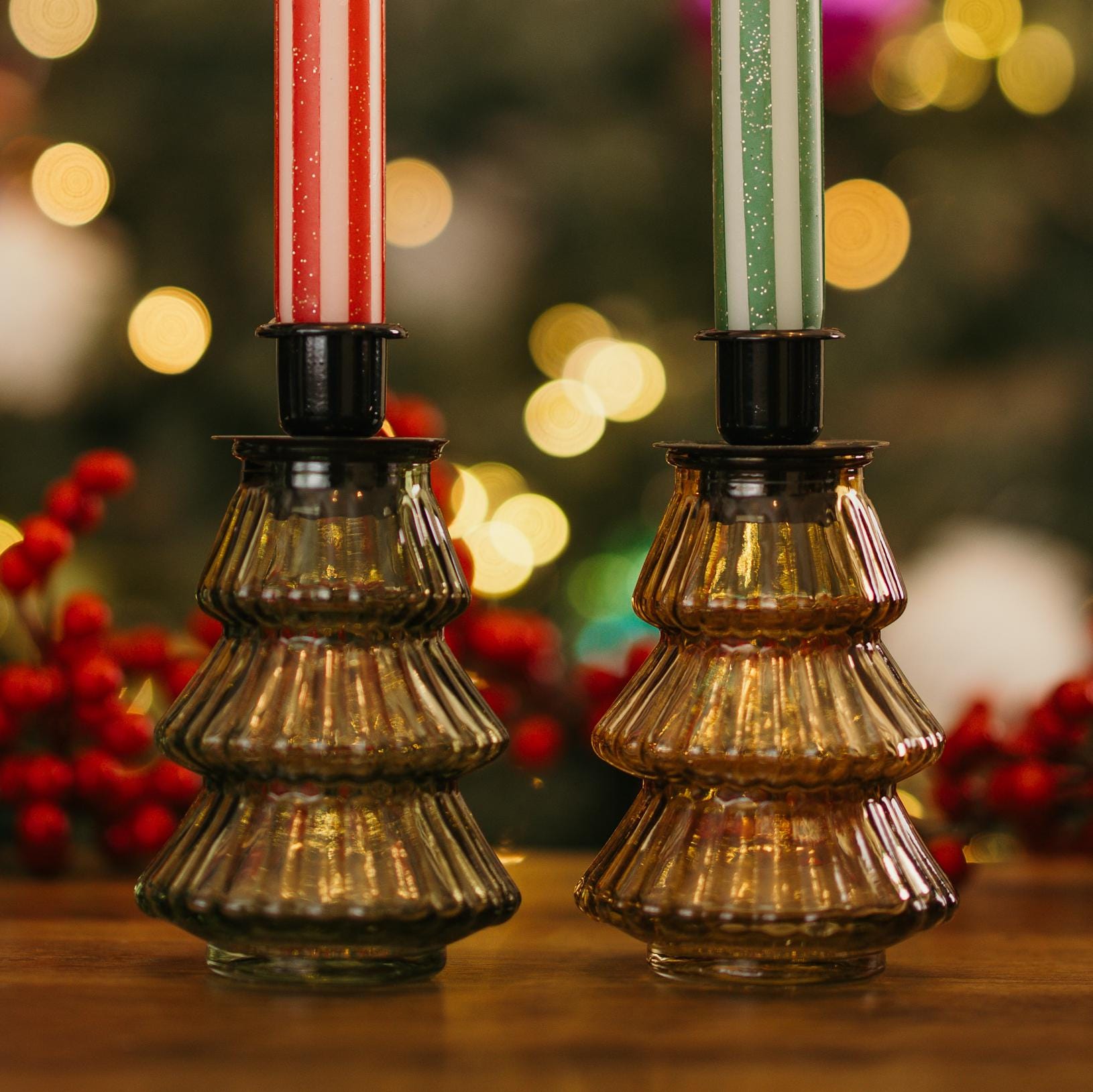 Handmade Christmas Candleholder - Glass Candlestick | Table Decor | Home Decor Ideas | Set of 2 Main image