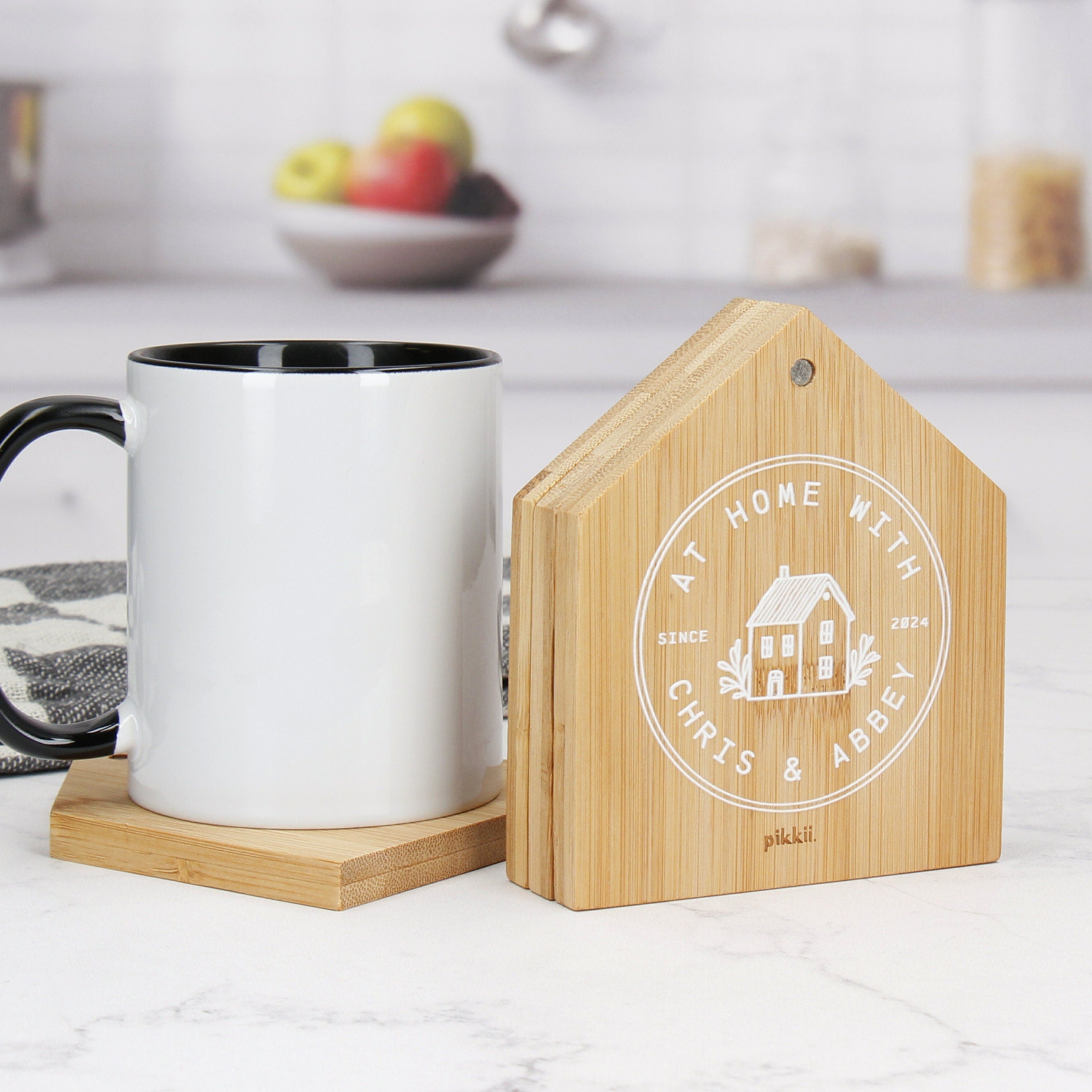 Personalised New Home Wooden Coasters - House Shaped Design Main image