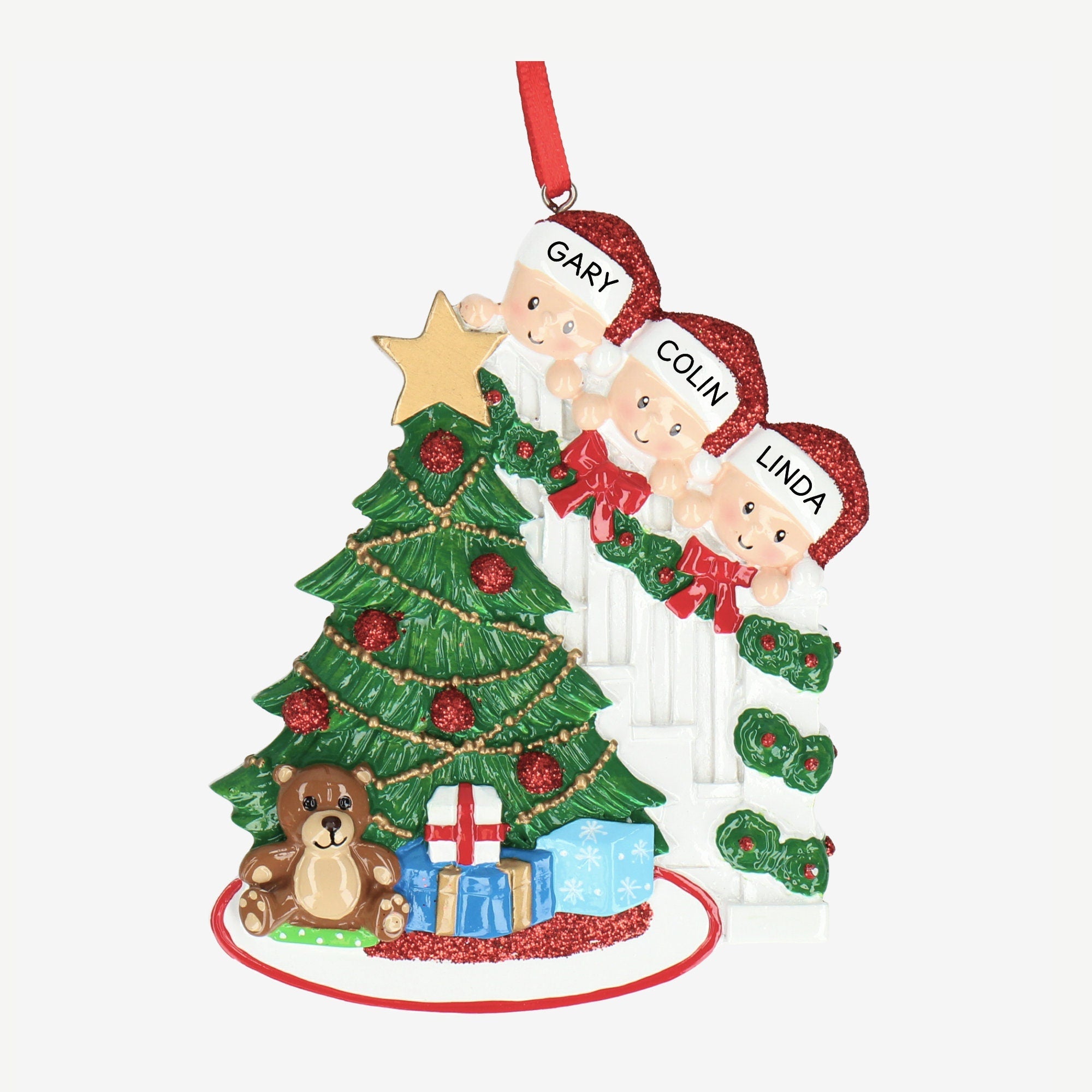 Christmas Tree Bauble - Peeking Family Design | Add Five Names | Christmas Decor Main image