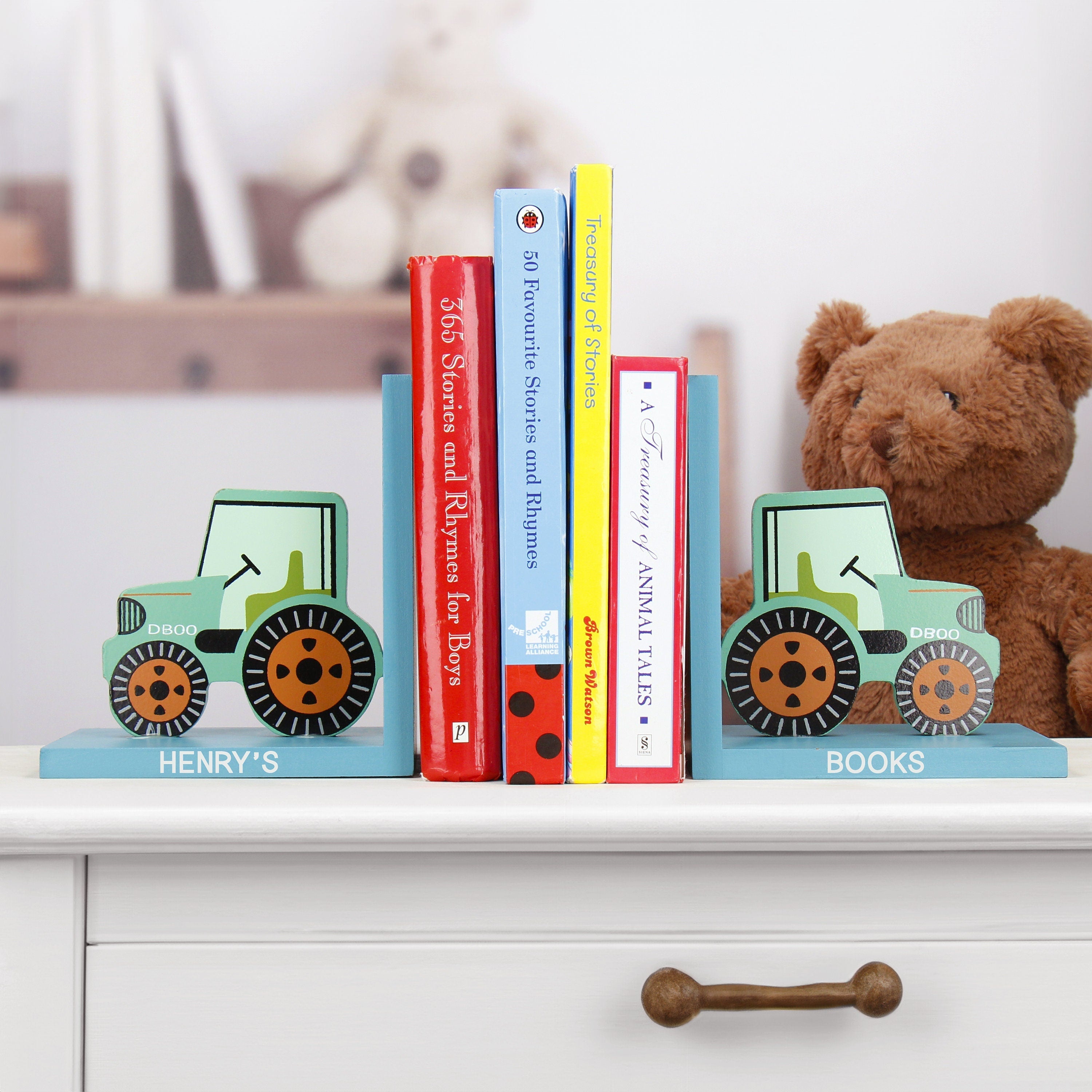 Personalised Red Tractor Children's Bookends Main image