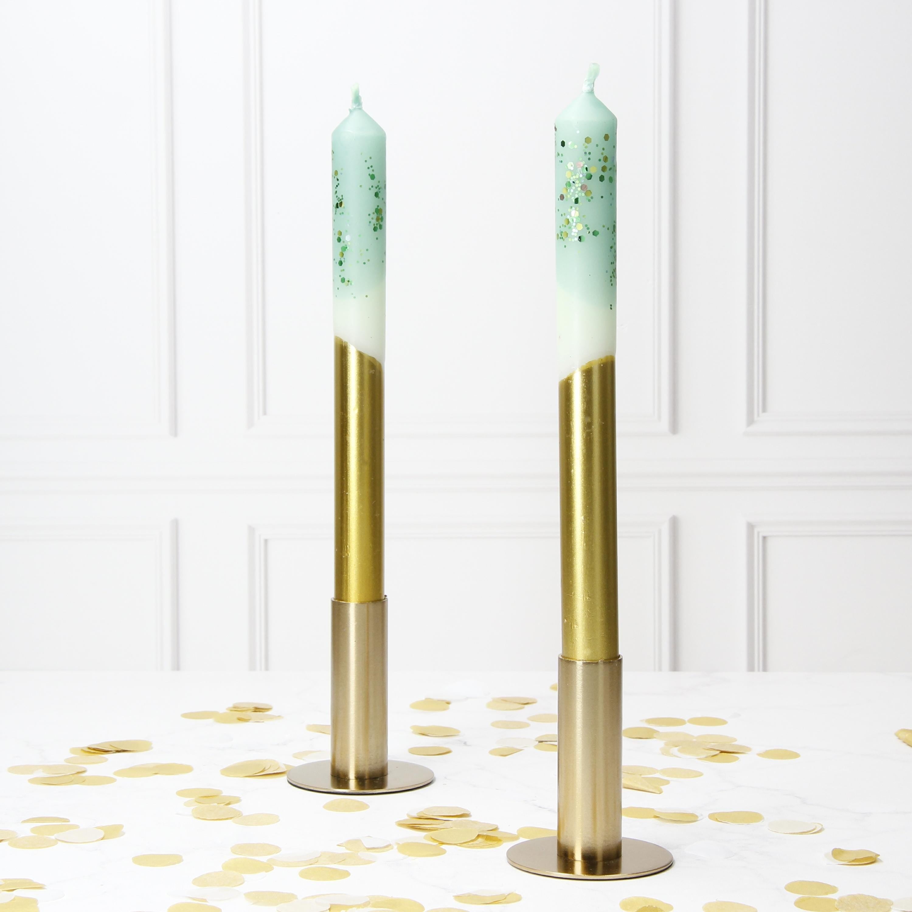 Turquoise and Gold Pastel Dipped Hand Made Candles - Pair Main image