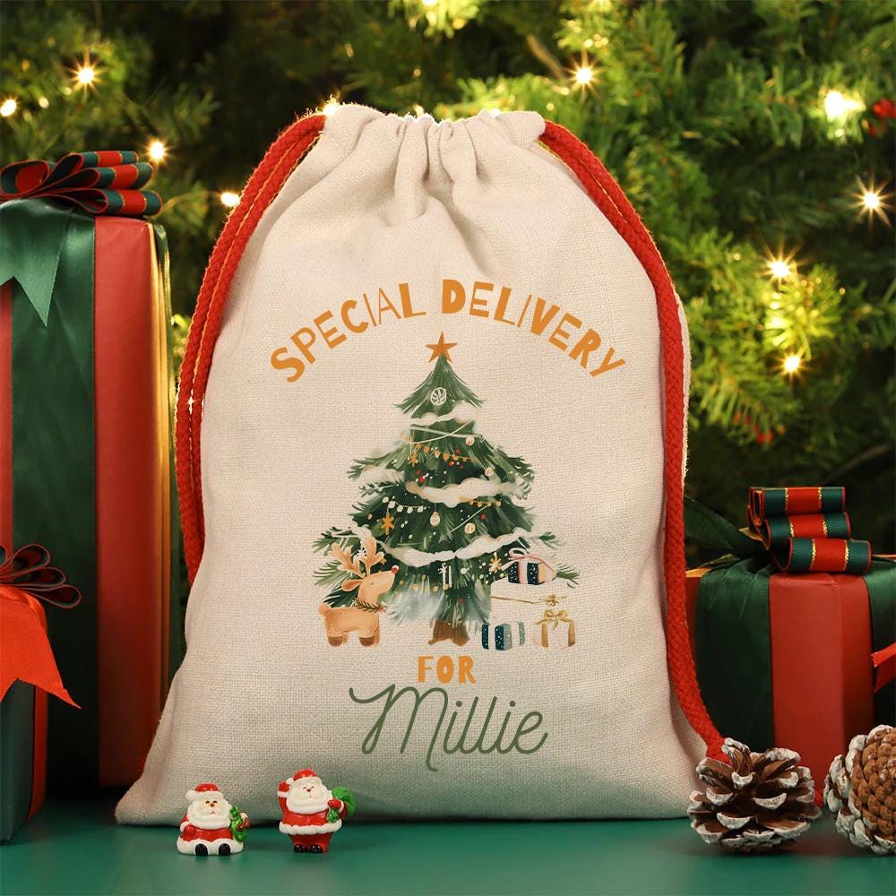 Personalised Christmas Sack - Christmas Tree Design | Christmas Sack for Kids | Small/Large Main image