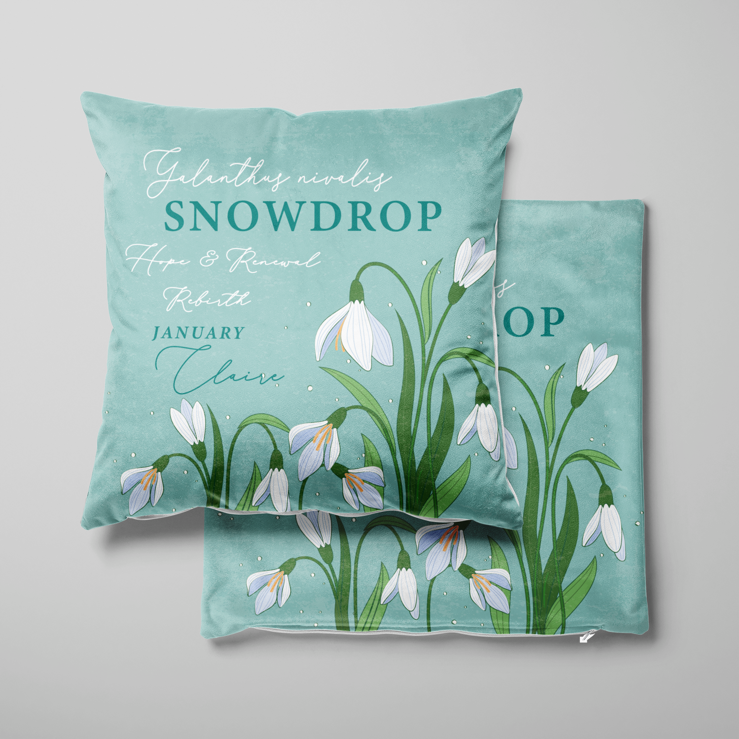 Personalised Birth Flower Cushion - January Snowdrop Design