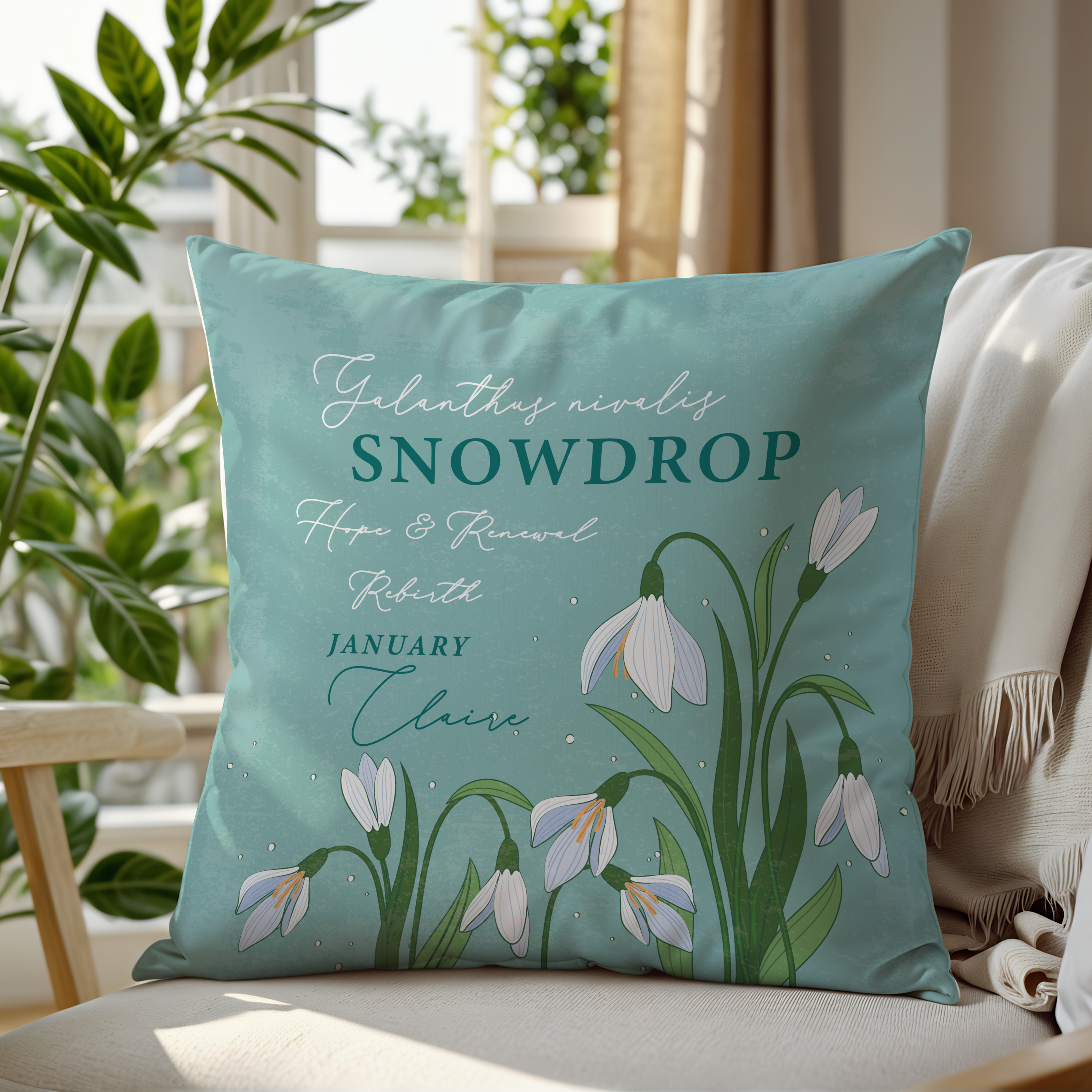 Personalised Birth Flower Cushion - May Lily Design Main image
