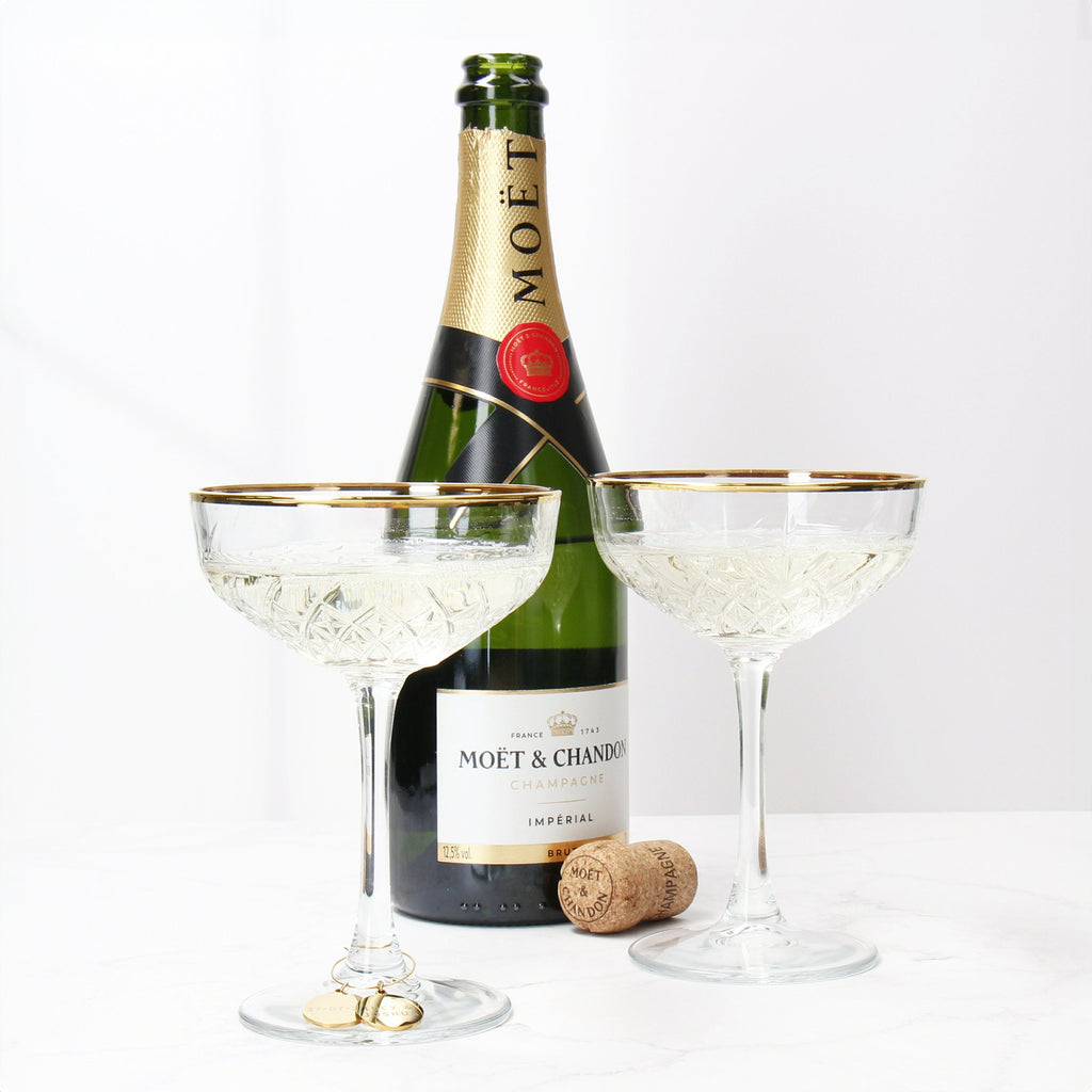 Hand Made Gold Champagne Glasses with Engraved Charms - 1 Glass