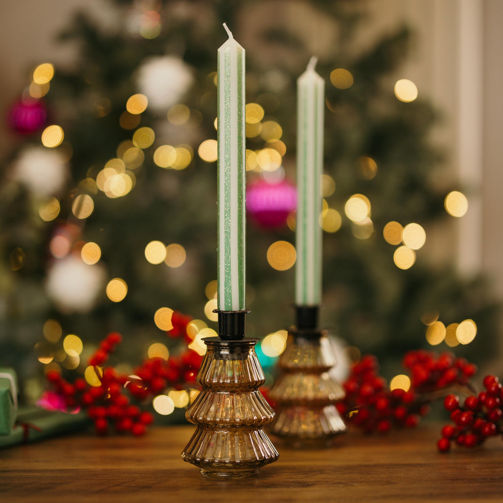 Handmade Christmas Candleholder - Glass Candlestick | Table Decor | Home Decor Ideas | Set of 2