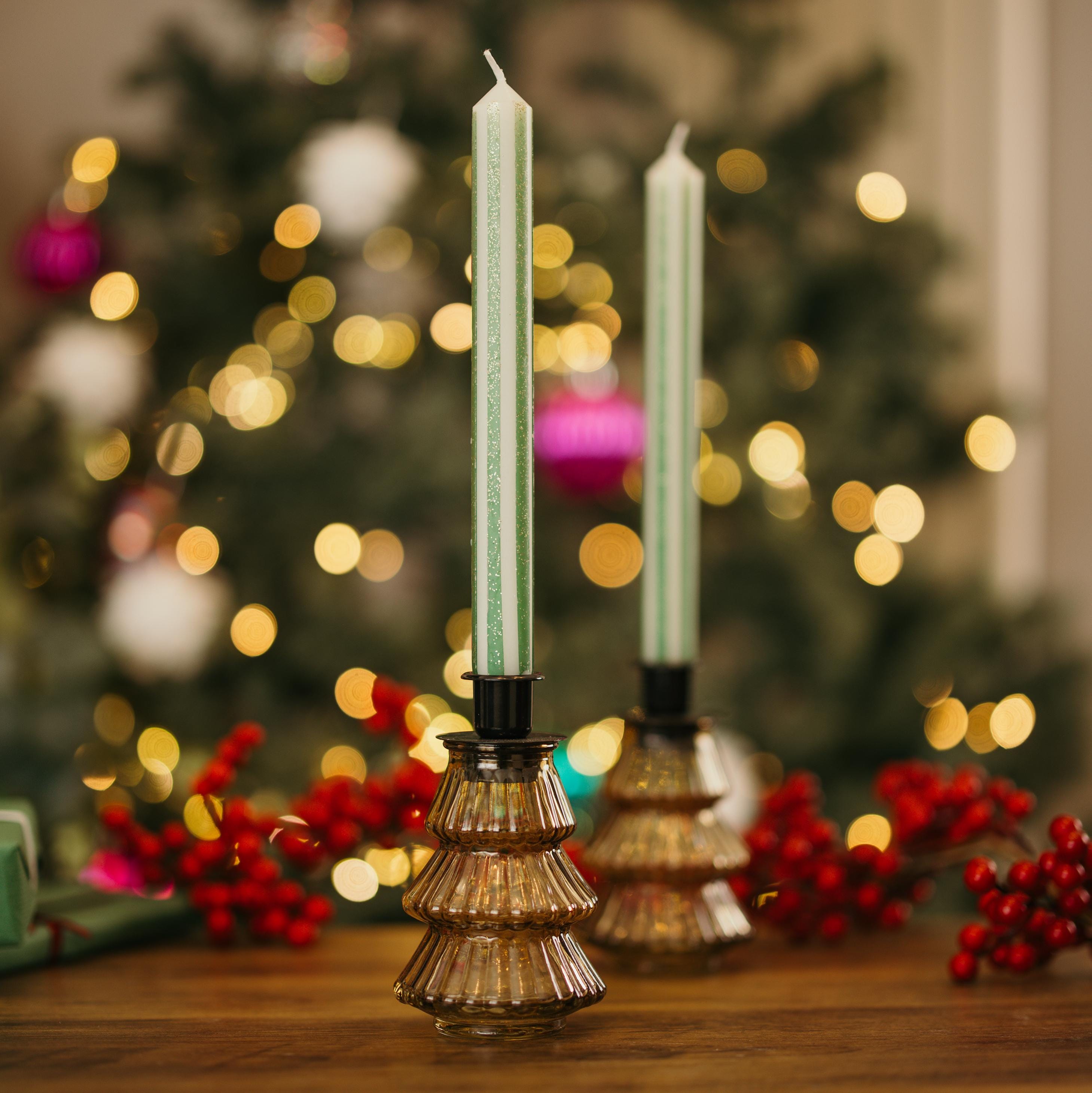 Handmade Christmas Candleholder - Glass Candlestick | Table Decor | Home Decor Ideas | Set of 2