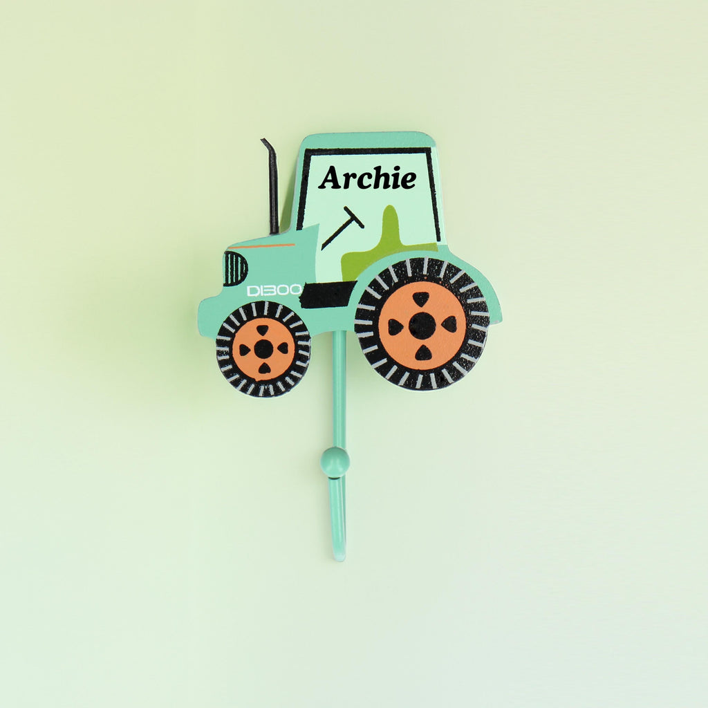 Personalised Digger Coat Wall Hook - Yellow or Green