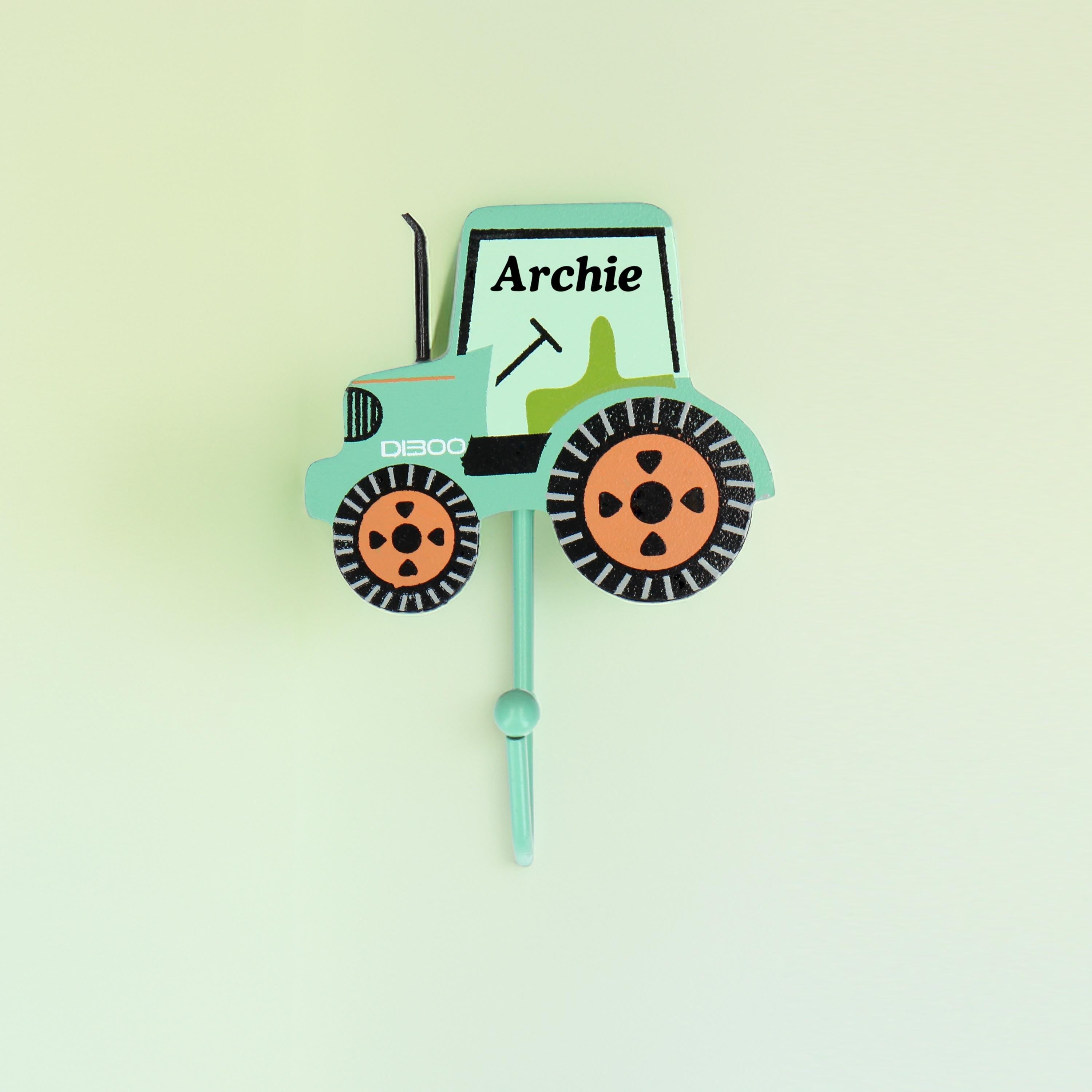 Personalised Digger Coat Wall Hook - Yellow or Green