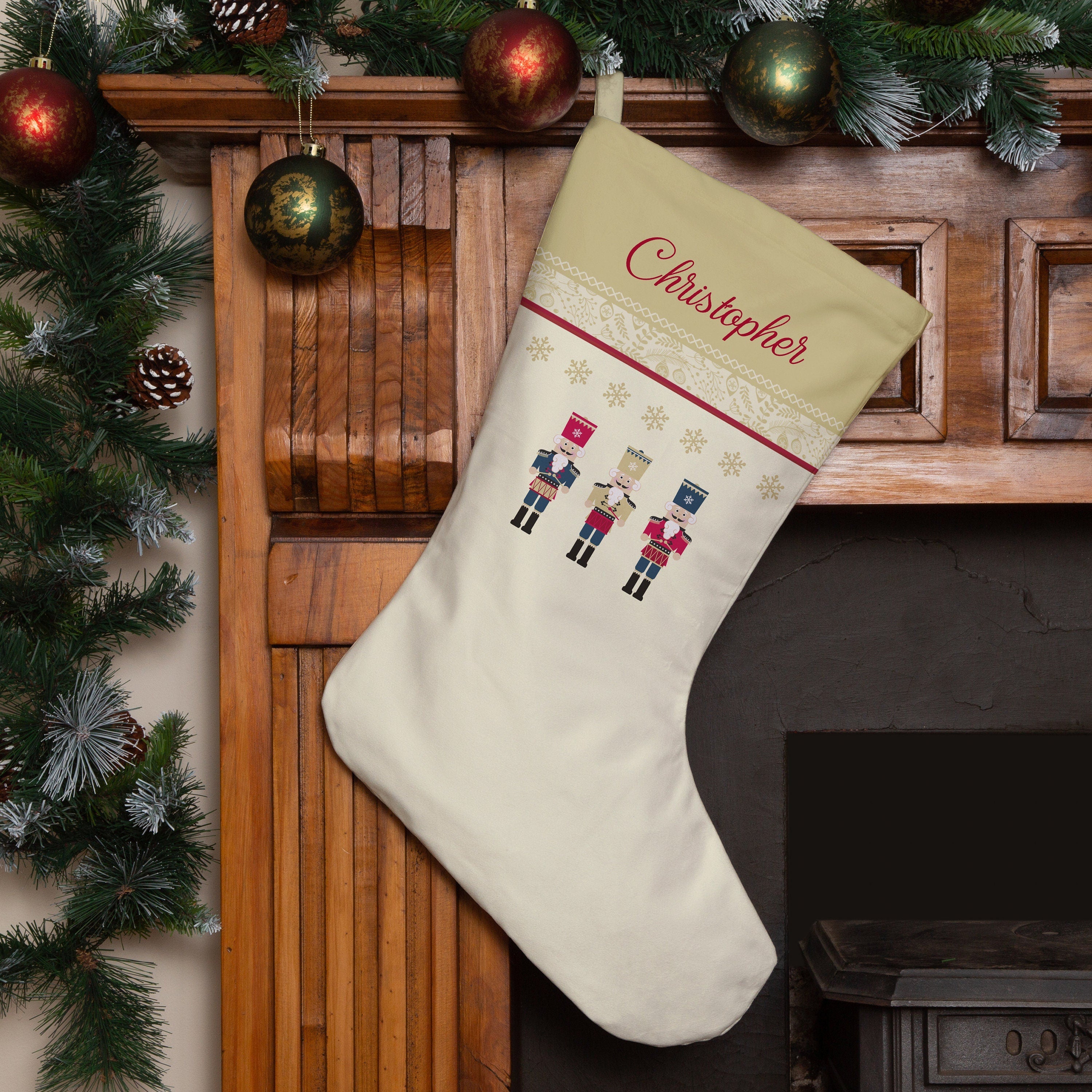 Christmas Stocking -  Personalise Me | Nutcracker Design Gold | Christmas Decor Main image