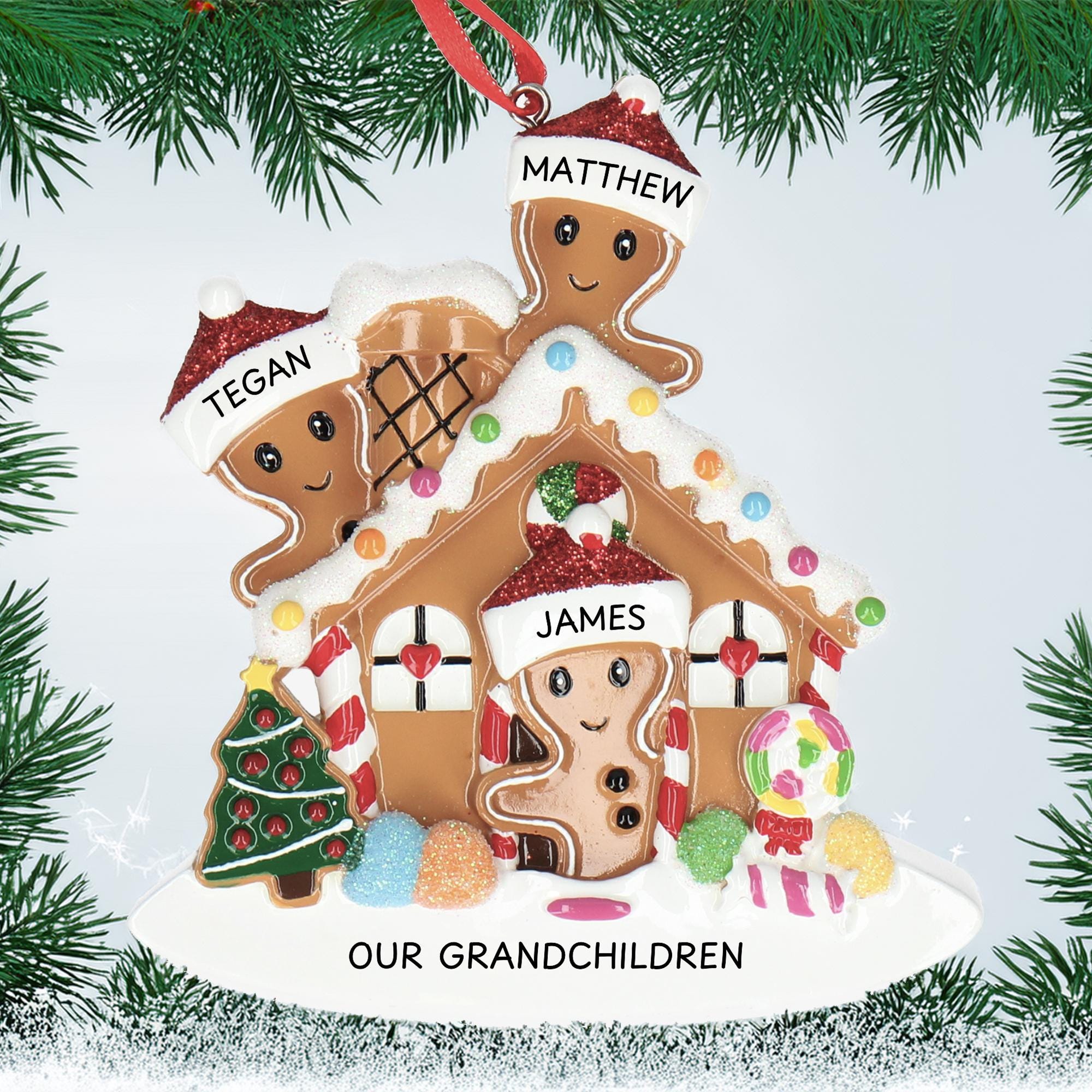 Gingerbread House Christmas Bauble - Personalise with 3 Names | Christmas Decor Main image