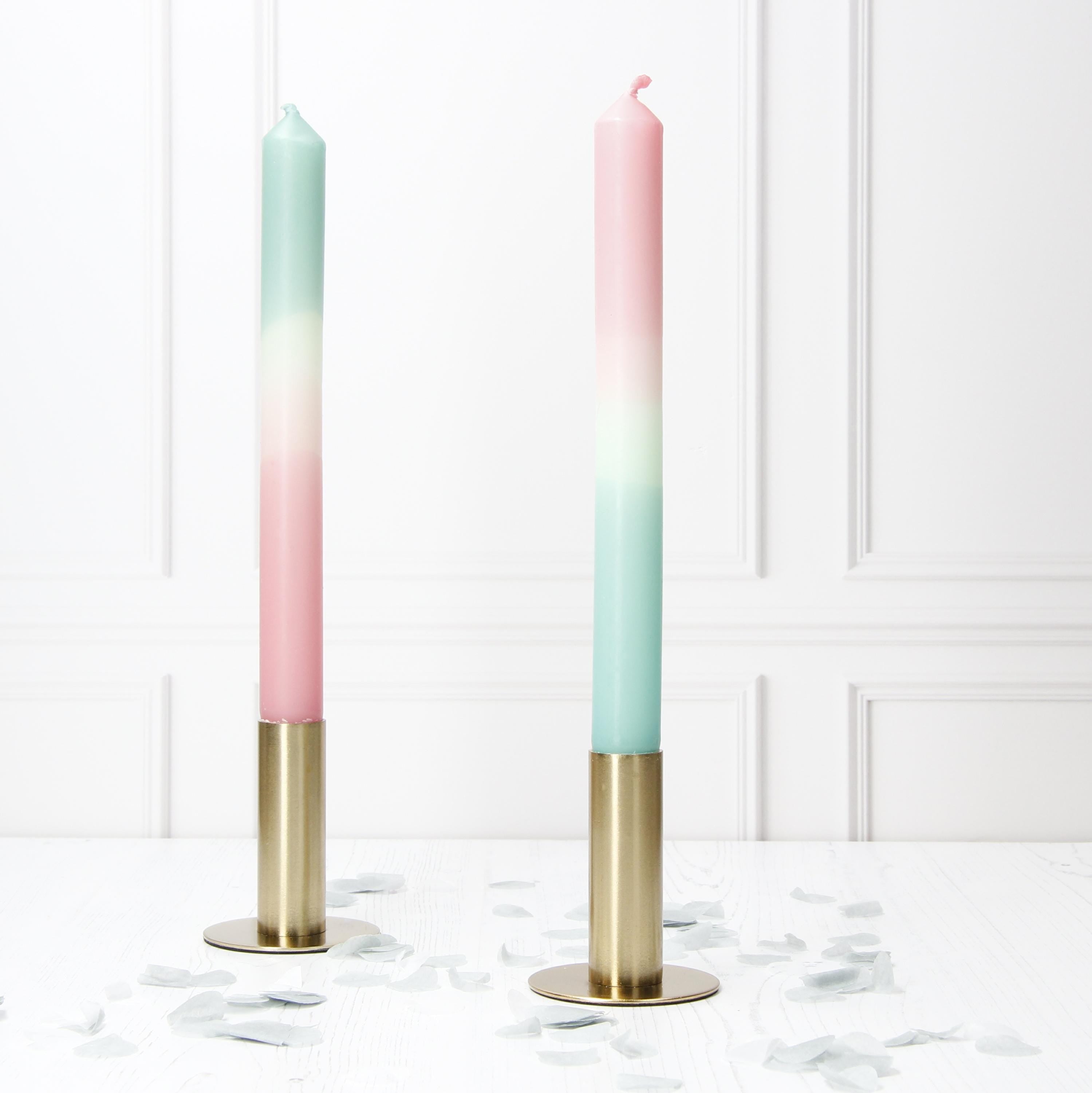 Green and Pink Marble Dipped Hand Made Candles - Pair Main image