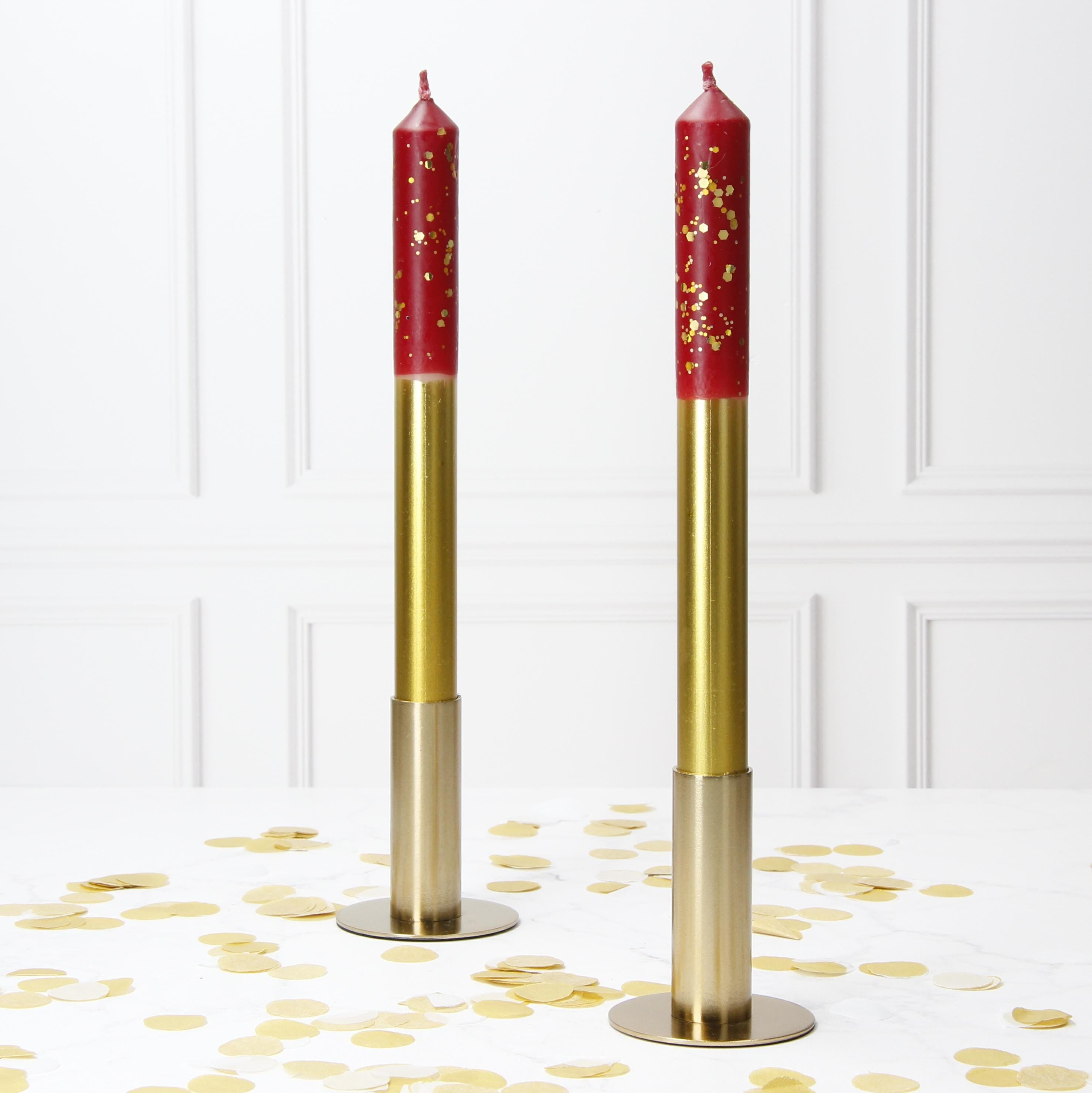 Plum and Gold Pinstripe Hand Made Candles - Christmas Theme - Pair Main image