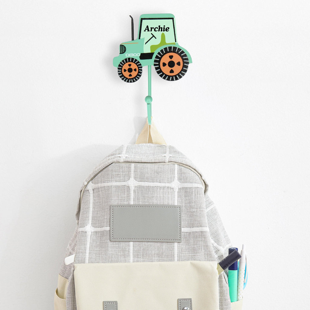 Personalised Digger Coat Wall Hook - Yellow or Green