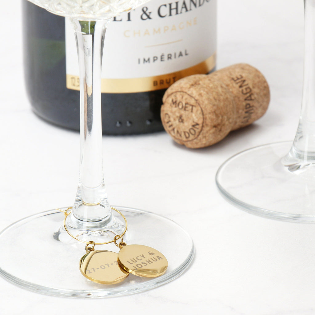 Hand Made Gold Champagne Glasses with Engraved Charms - 1 Glass