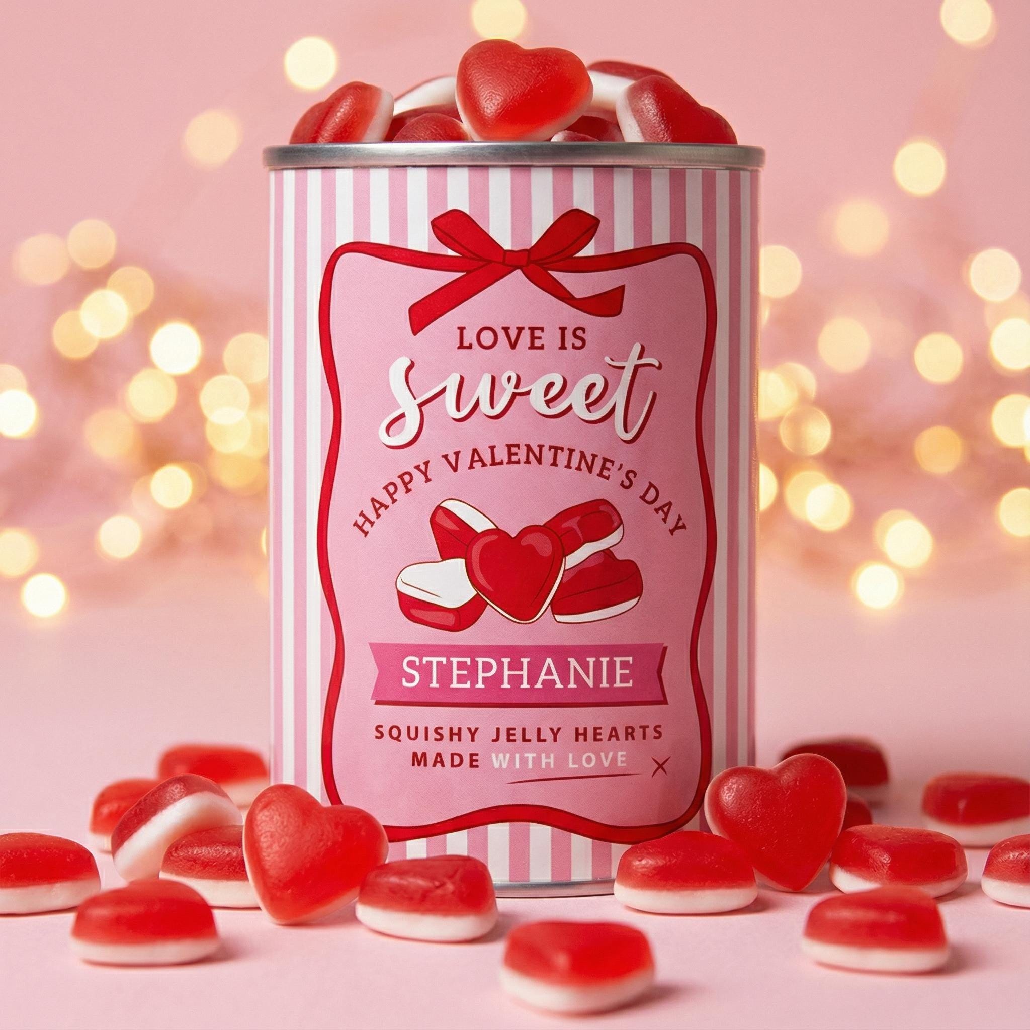 Personalised Jelly Hearts Retro Sweets Tin Valentine's Gift Main image