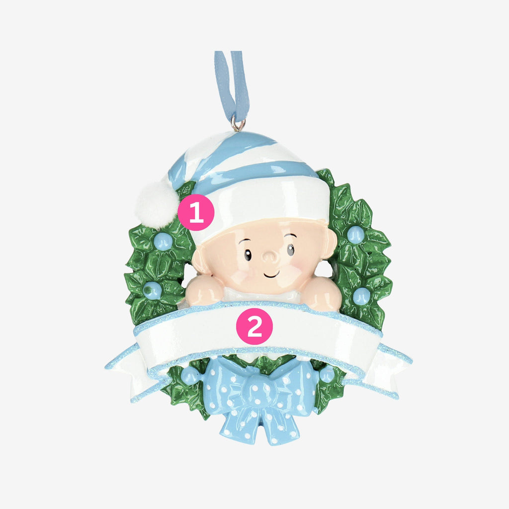 Baby 1st Christmas Bauble - Personalise with Name | Baby in a Wreath design | Christmas Decor