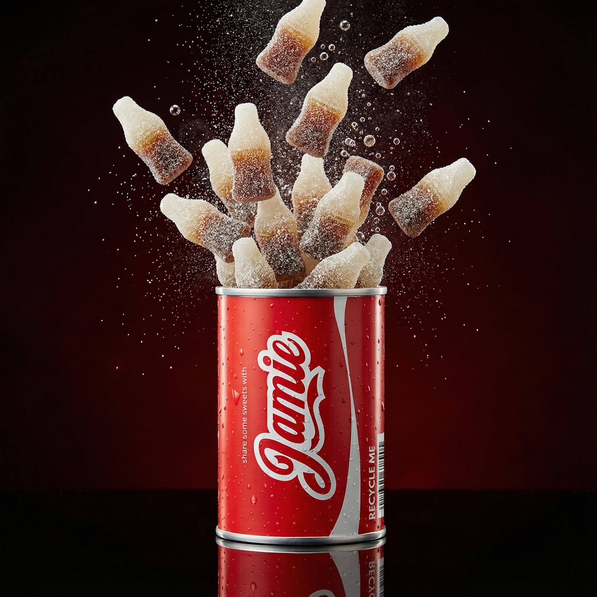 Personalised Retro Cola Sweet Can with Cola Bottles Main image