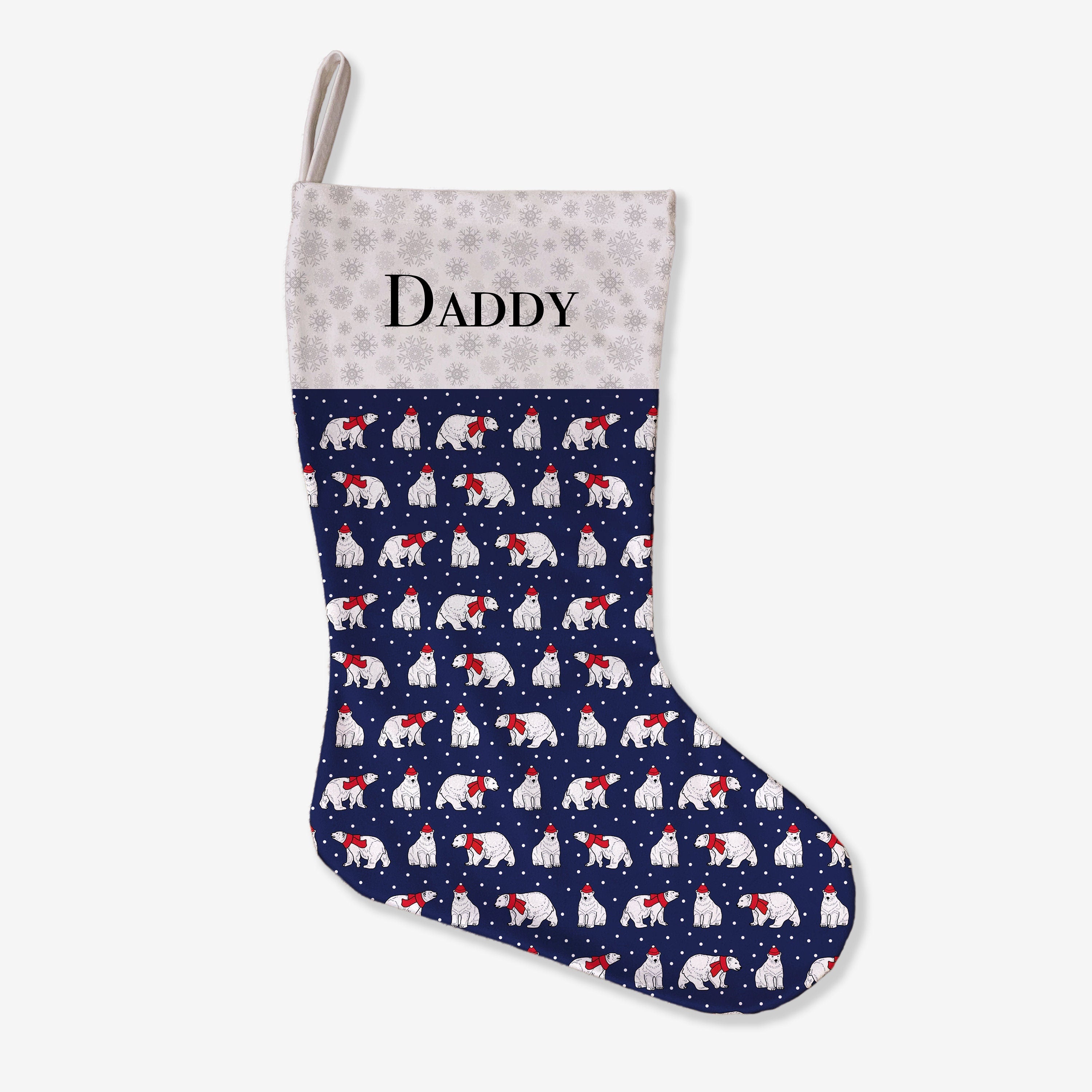 Christmas Stocking - Personalised Xmas Stocking | Navy Blue Polar Bears Design
