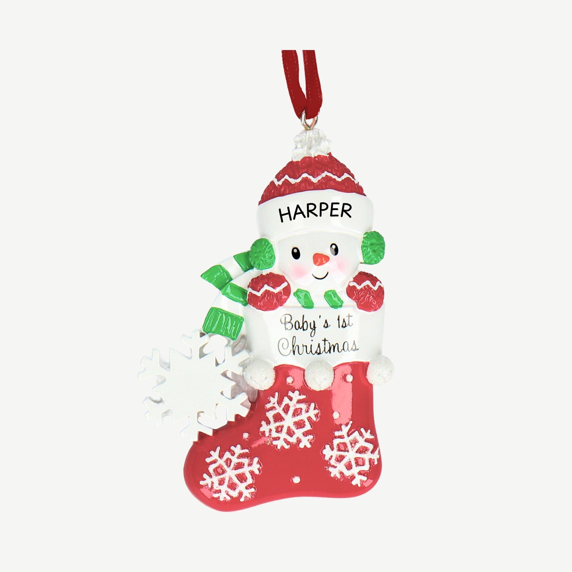 Baby Snowman Stocking Christmas Bauble - Personalised | Christmas Decor | Tree Ornament