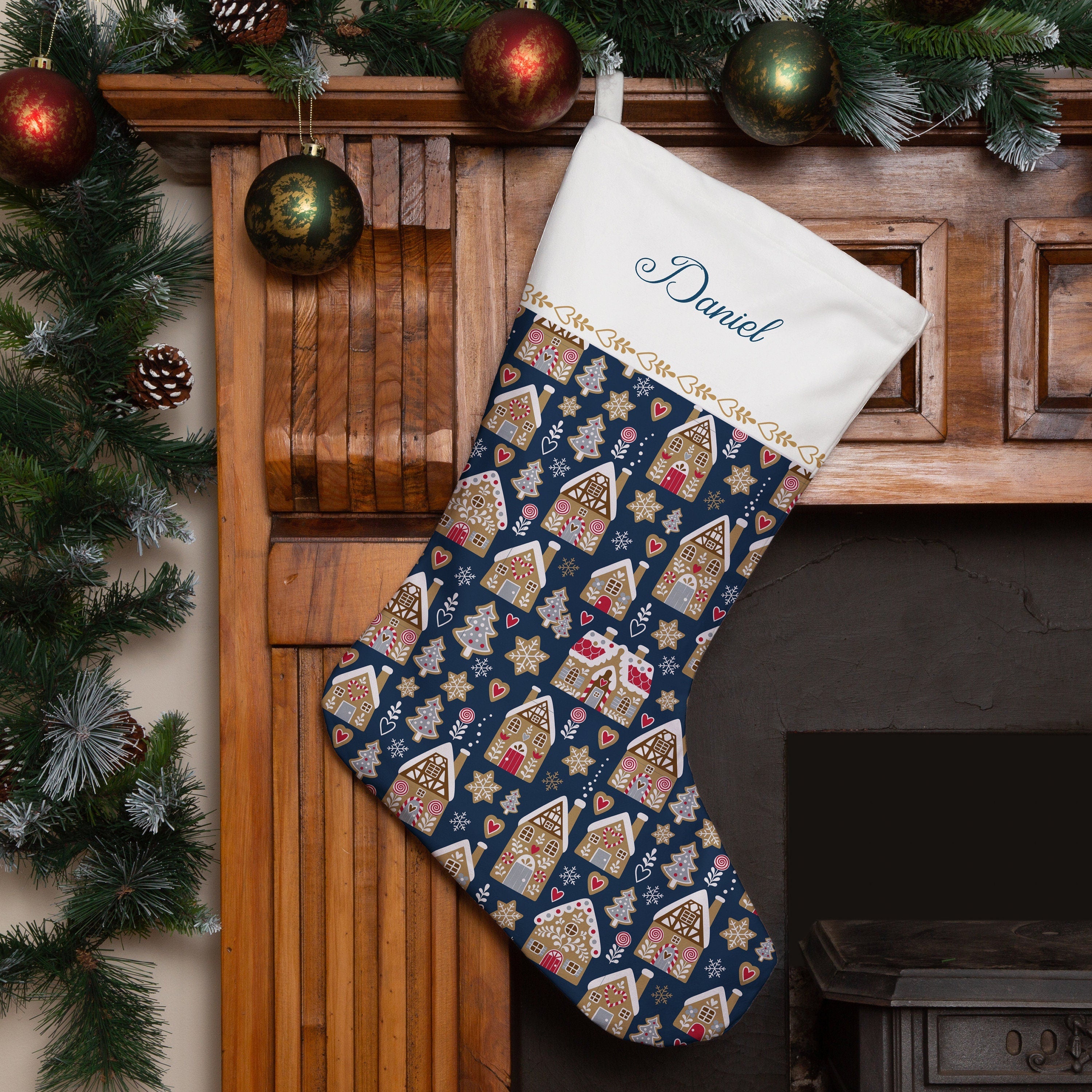 Christmas Gingerbread House Stocking - Personalised Xmas Stocking | Christmas Decor Main image