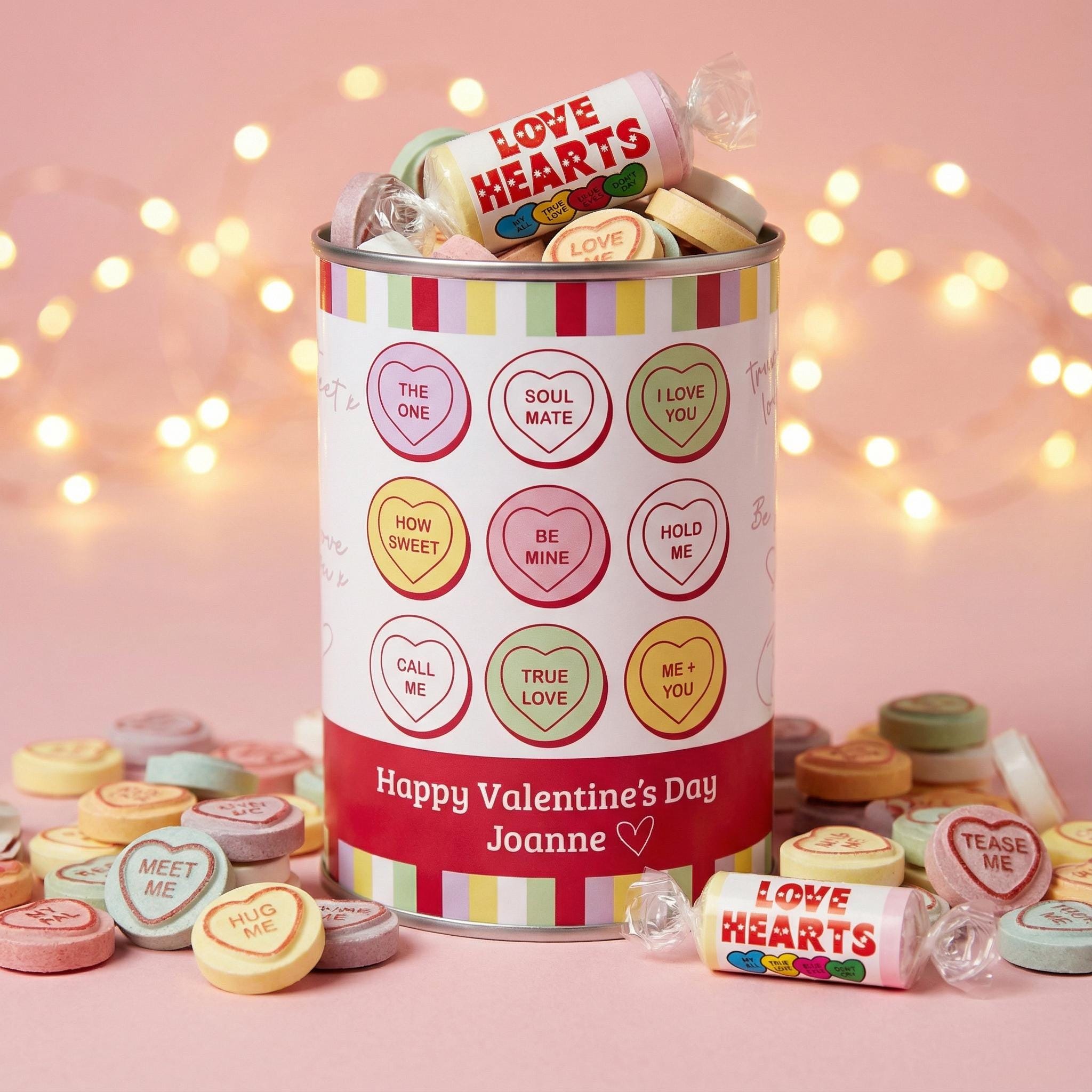 Personalised Love Hearts Retro Sweets Tin Valentine's Gift Main image