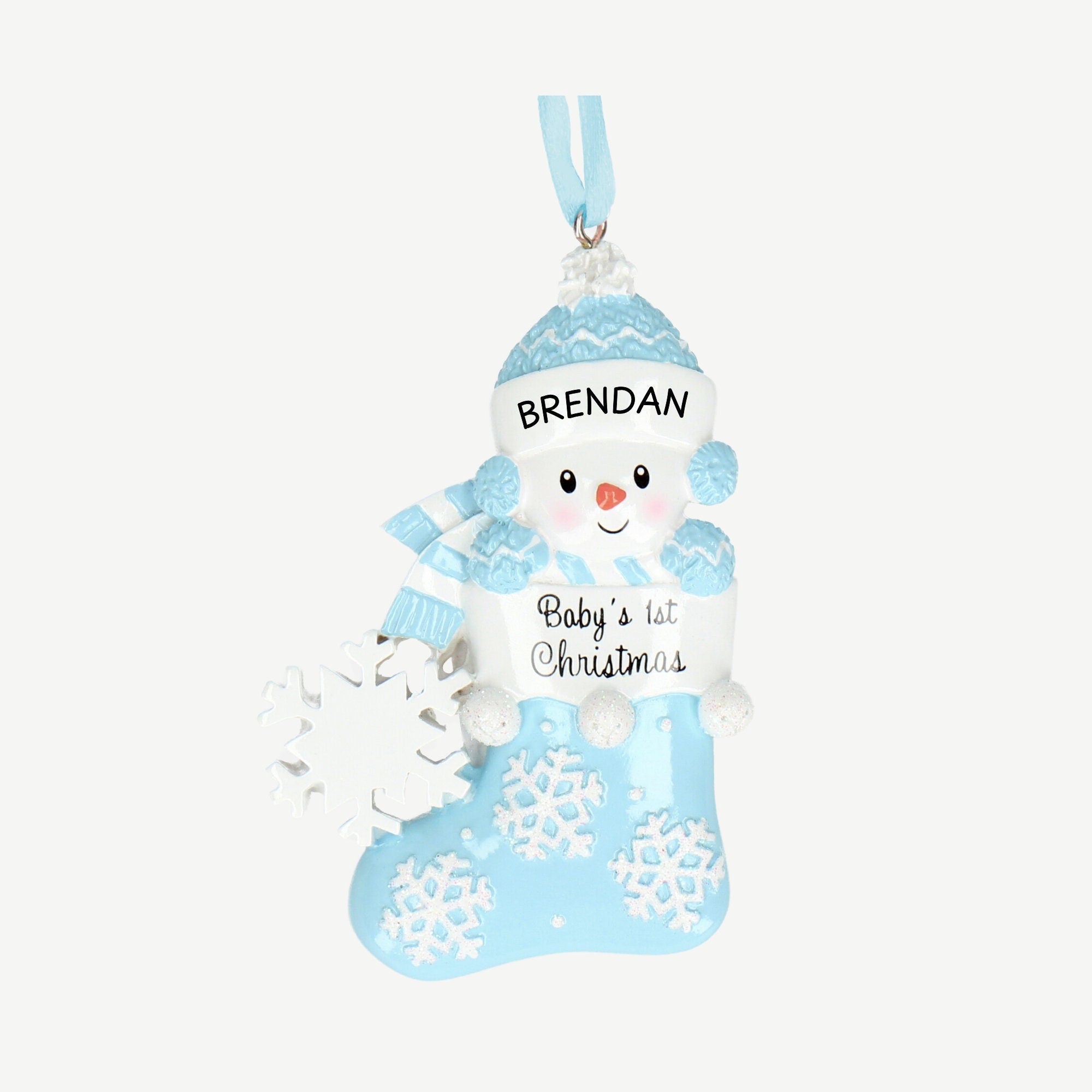 Baby Snowman Stocking Christmas Bauble - Personalised | Christmas Decor | Tree Ornament Main image