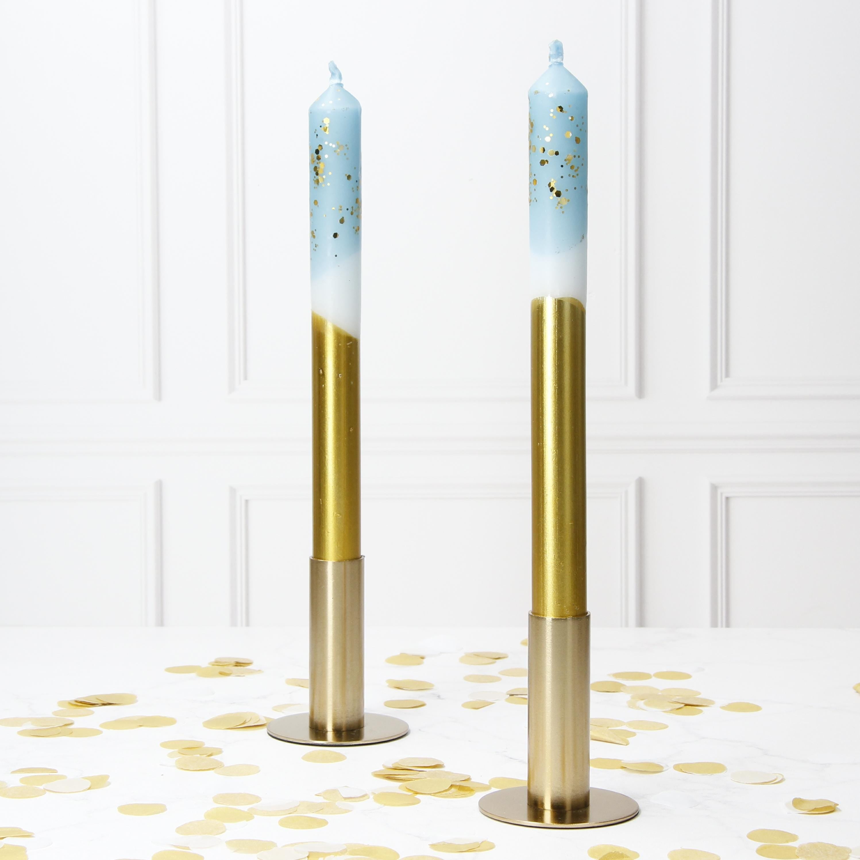 Teal and Gold Marble Dipped Hand Made Candles - Pair Main image
