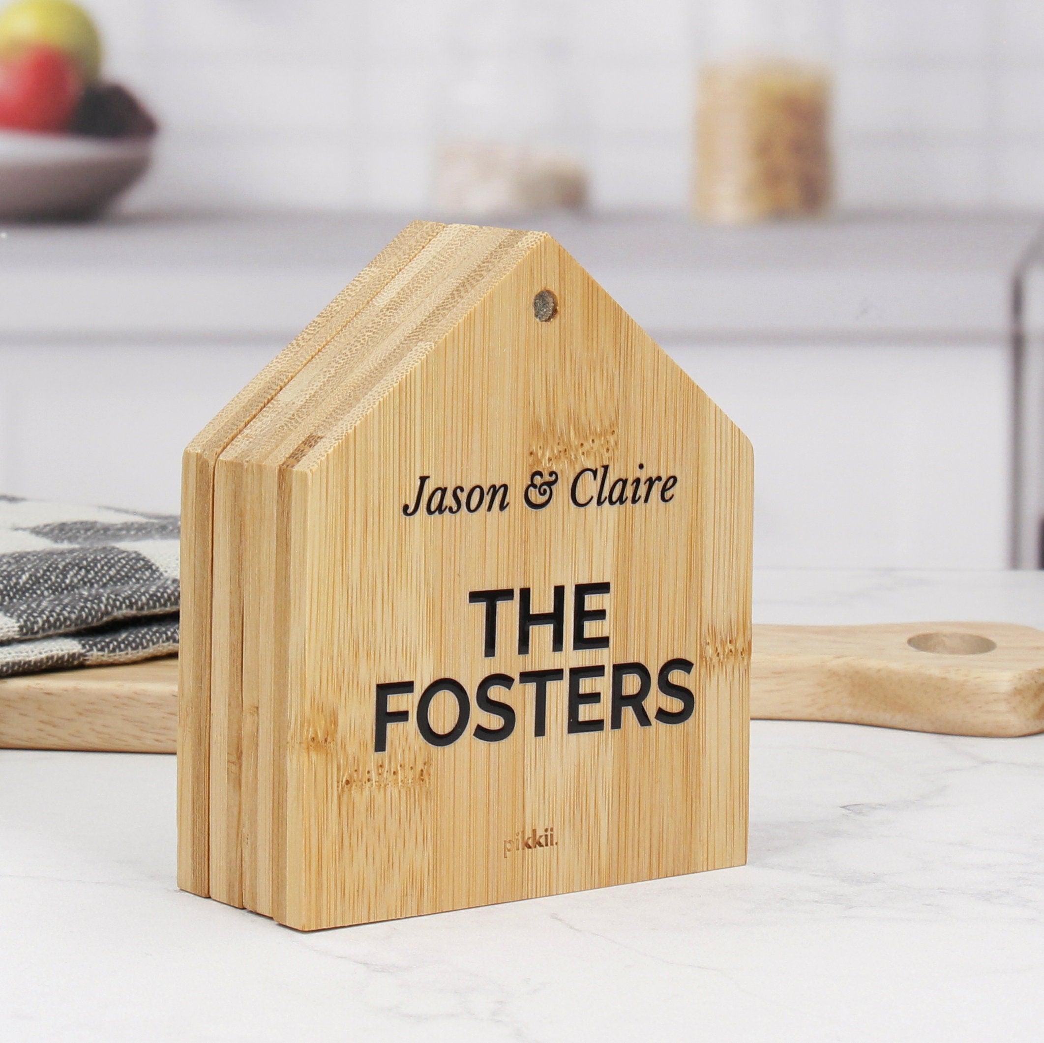 Personalised New Home House Shaped Wooden Drinks Coasters - Set of 4 Main image