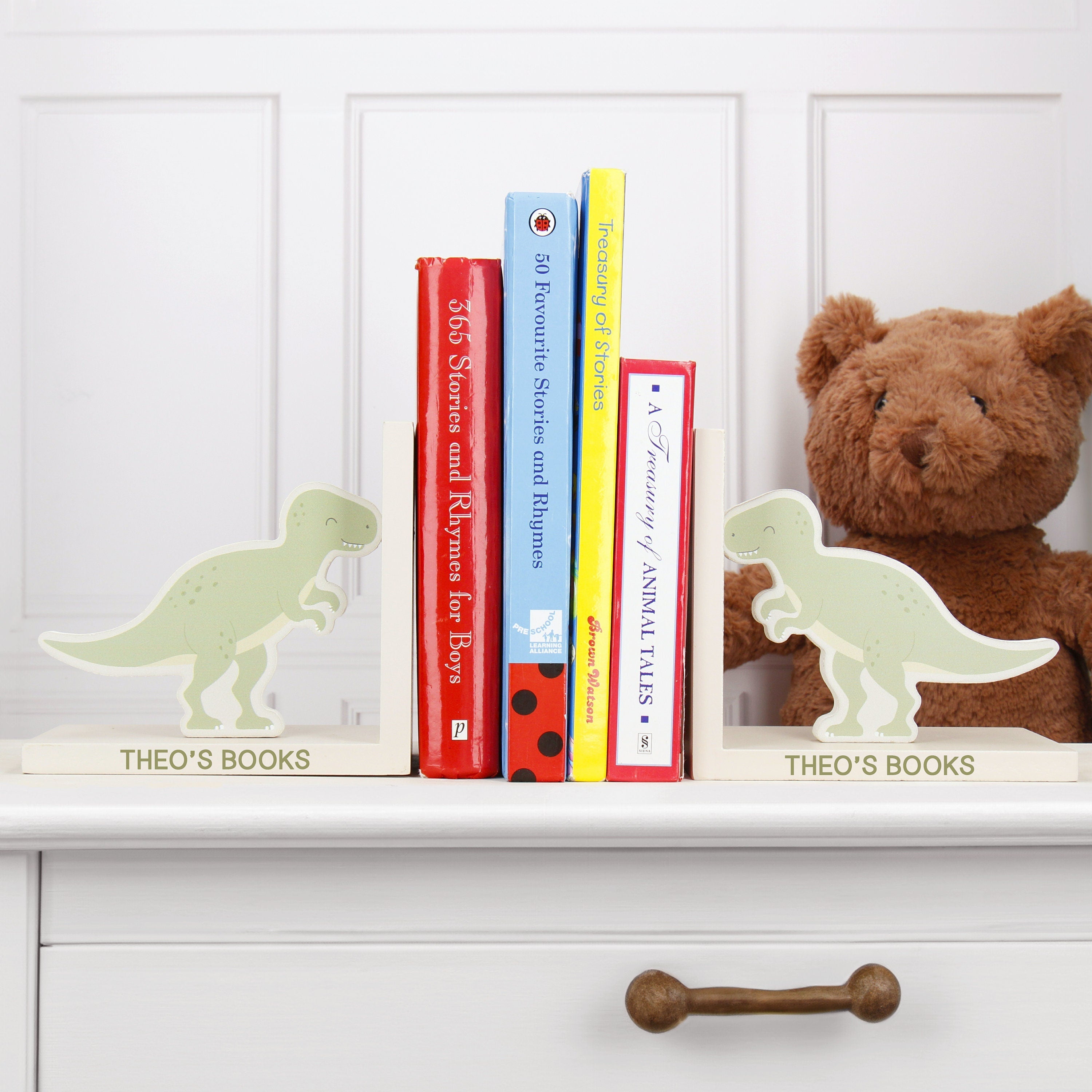 Personalised T-Rex Dinosaur Wooden Bookends - Boys Birthday | First Birthday| Dino Decor Main image