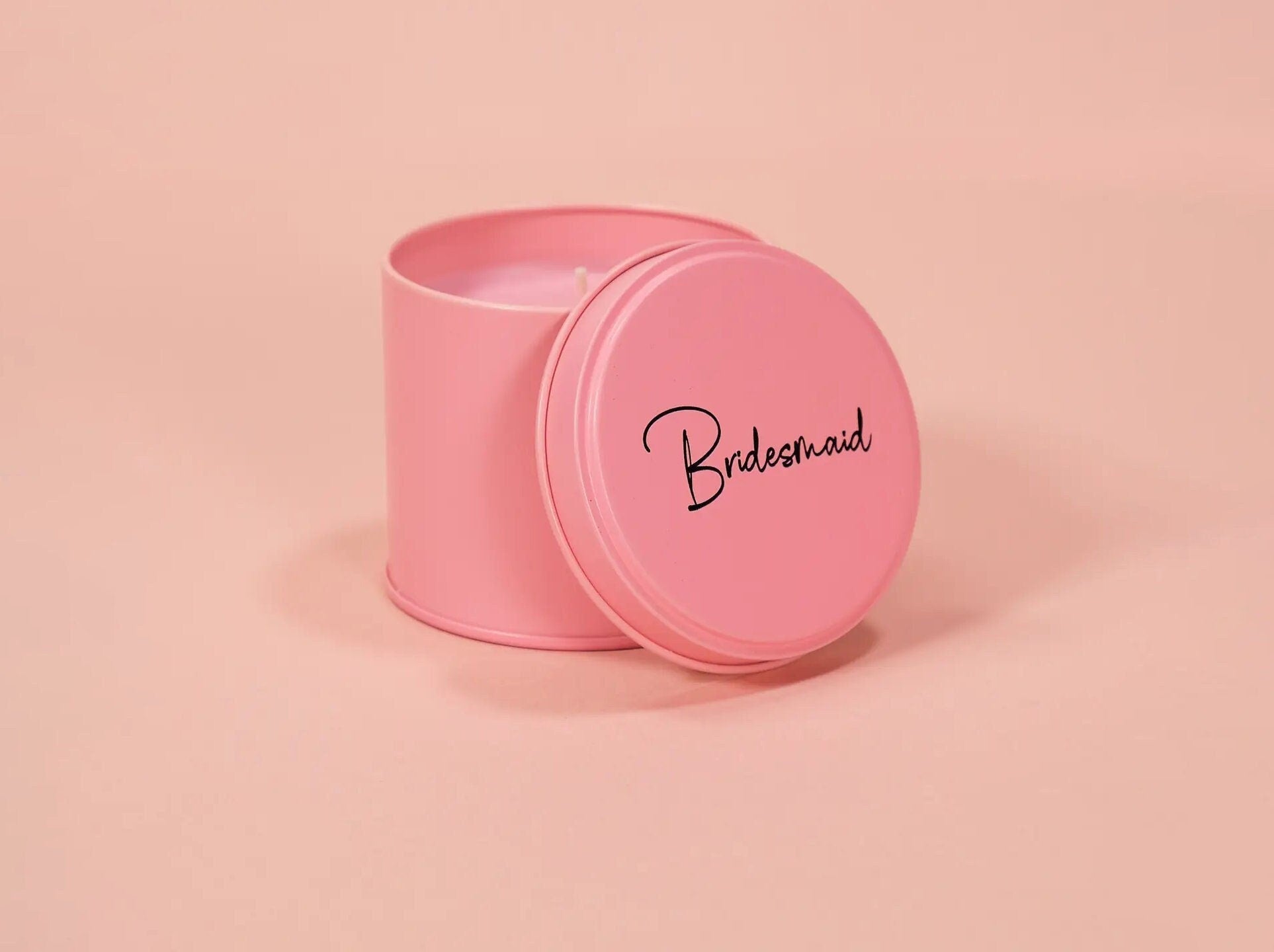 Pink Bridesmaid Candle Pink Tin - Scented Soy Wax | Bridesmaid Gift | Wedding Gift Main image