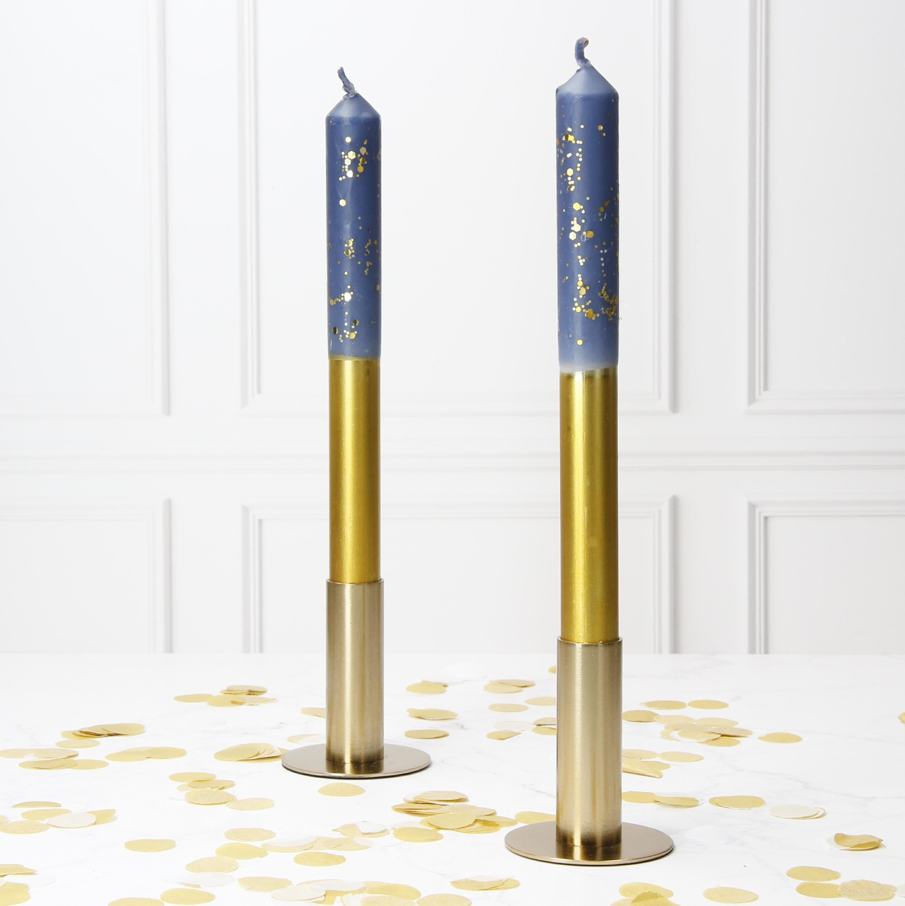 Navy and Gold Pinstripe Hand Made Candles - Christmas Theme - Pair Main image