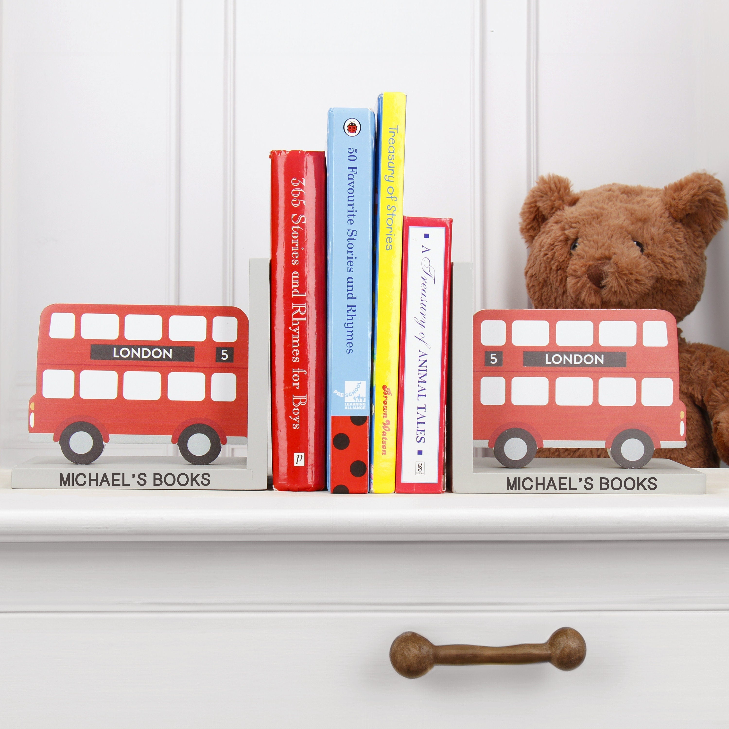 Personalised Red London Bus Children's Bookends Main image