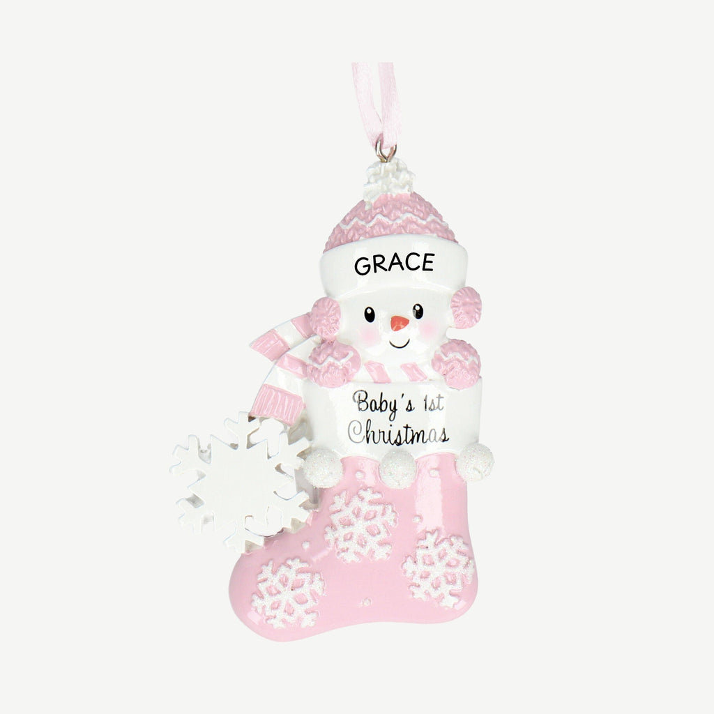 Baby Snowman Stocking Christmas Bauble - Personalised | Christmas Decor | Tree Ornament