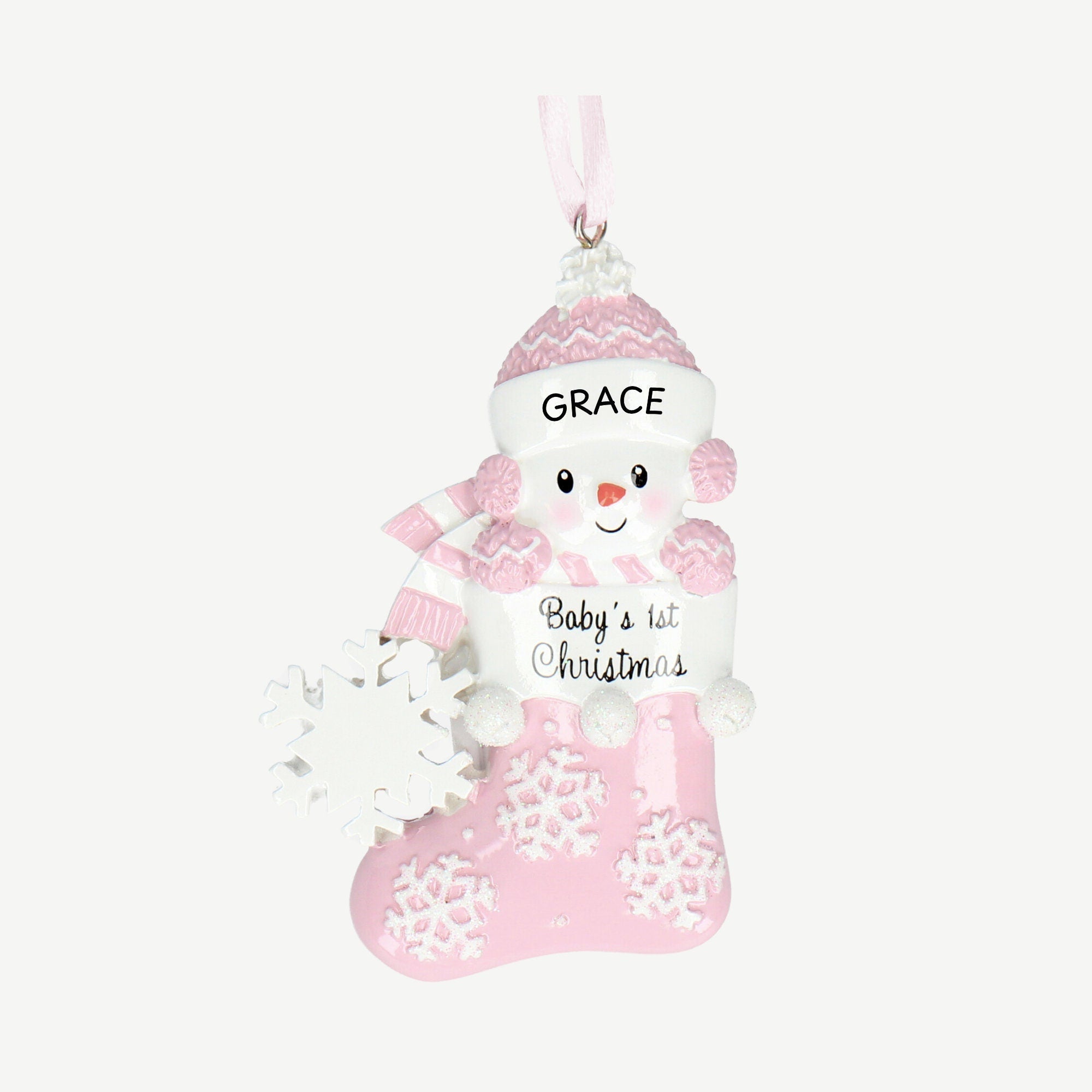Baby Snowman Stocking Christmas Bauble - Personalised | Christmas Decor | Tree Ornament