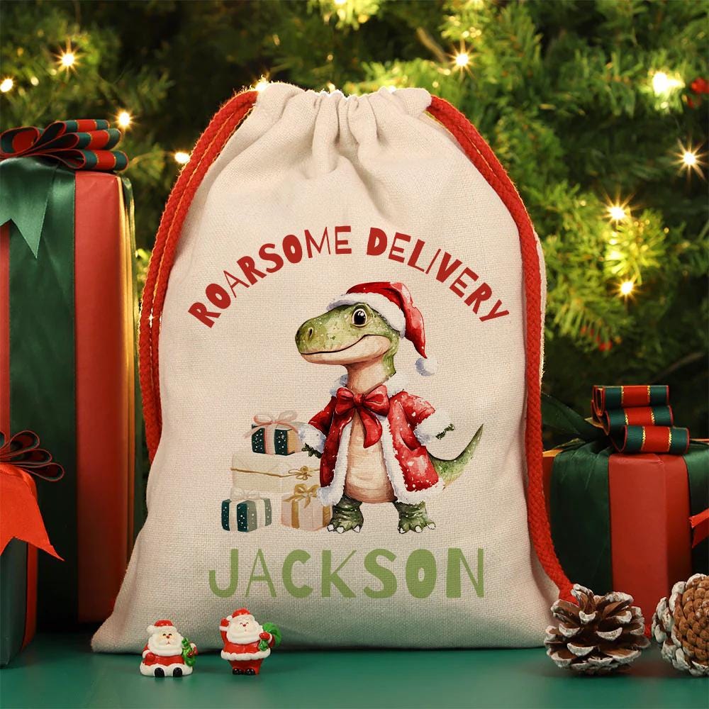 Personalised Christmas Presents Sack - Dinosaur Design Main image