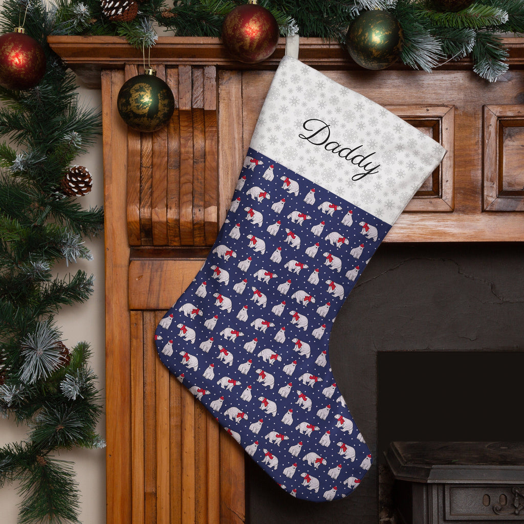 Christmas Stocking - Personalised Xmas Stocking | Navy Blue Polar Bears Design
