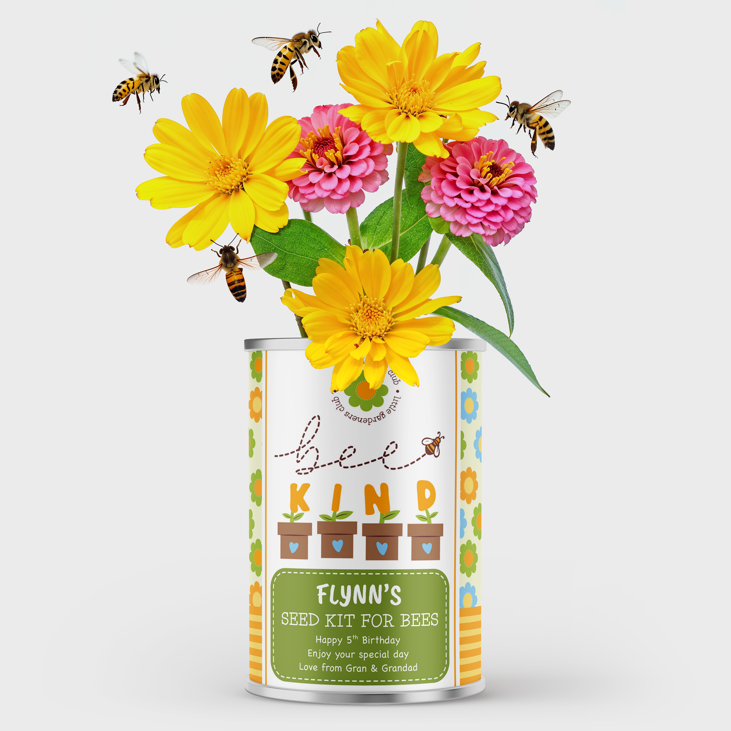 Personalised Bee Kind Tin - Seed Kit for Bees | Gift for Young Gardeners | Birthday Gift Main image
