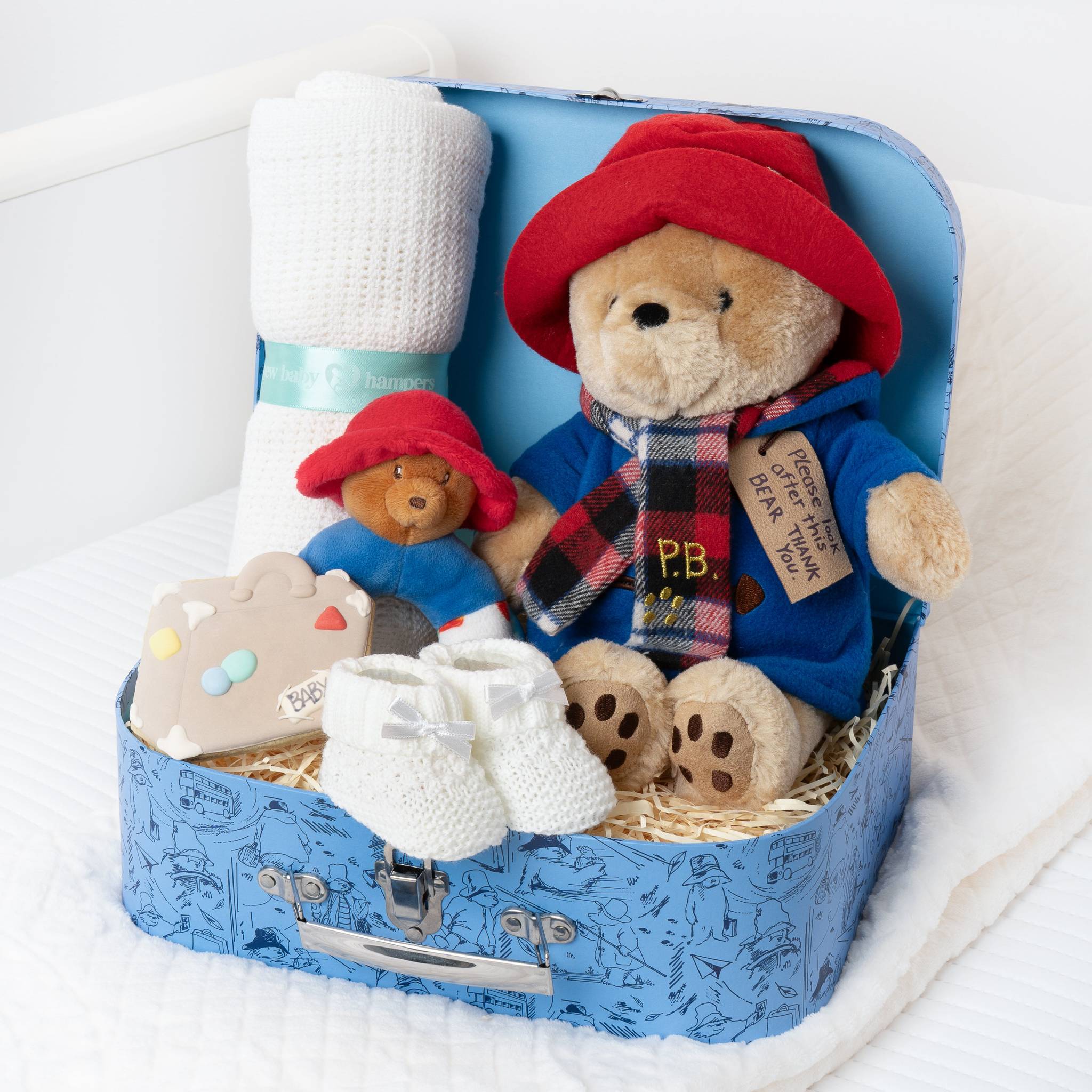 Paddington Bear Large Suitcase Baby Hamper Set with Blanket - Blue