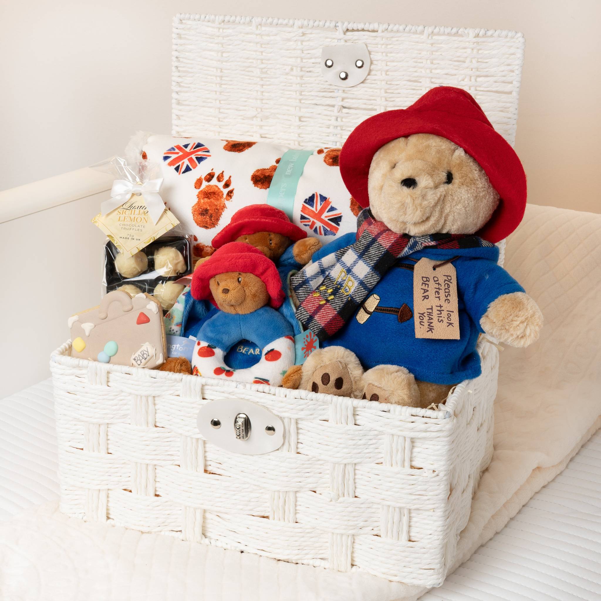 Paddington Bear Luxury Suitcase Baby Hamper Set with Blanket - White