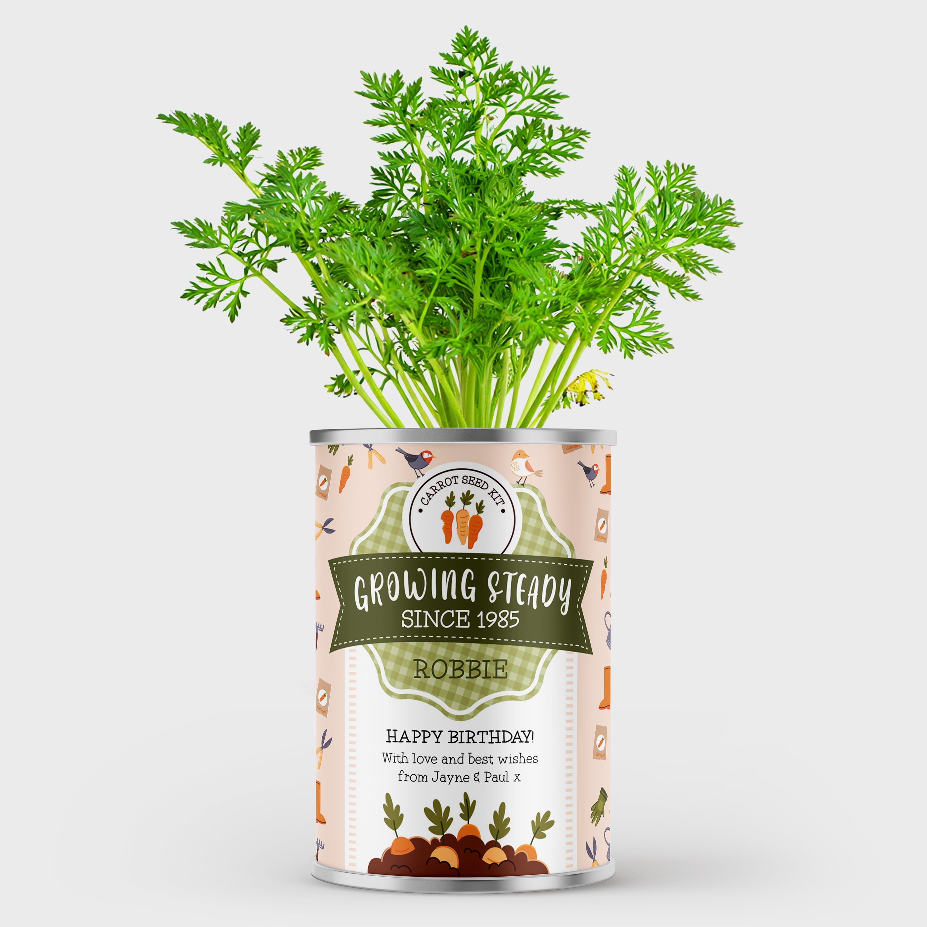 Personalised Growing Steady Carrots Tin - Birthday Gift For Him | Grow Your Own Carrots Main image