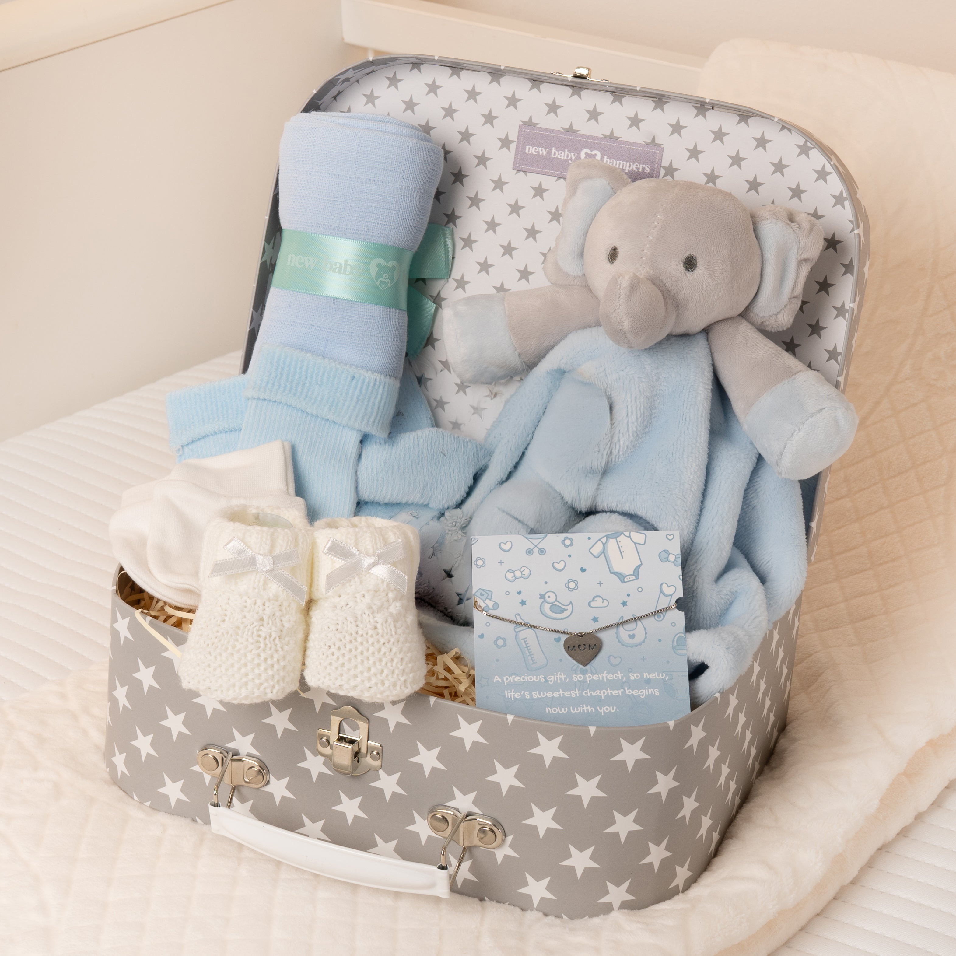 Cute Elephant New Baby Suitcase Hamper - Blue