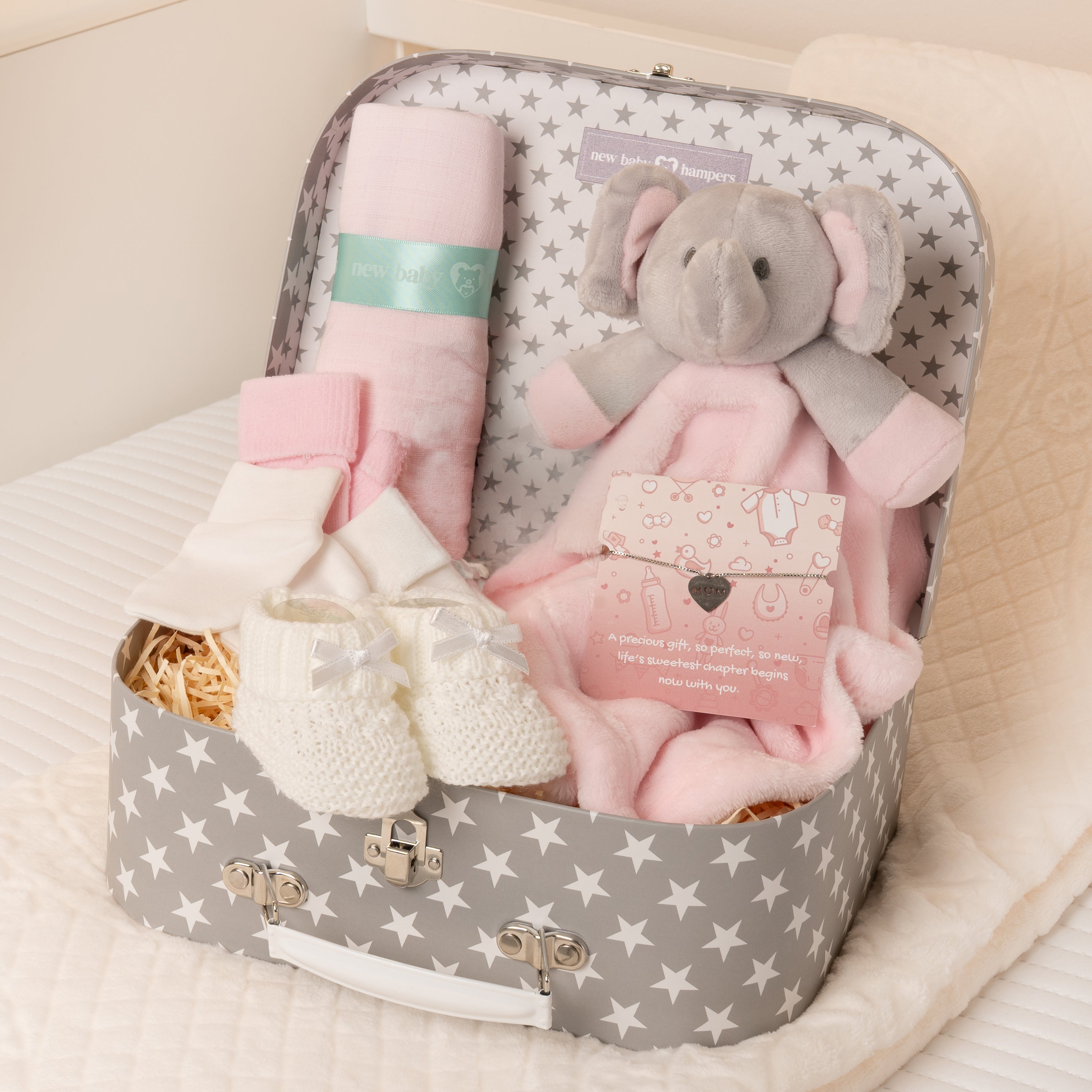 Cute Elephant New Baby Suitcase Hamper - Pink Main image