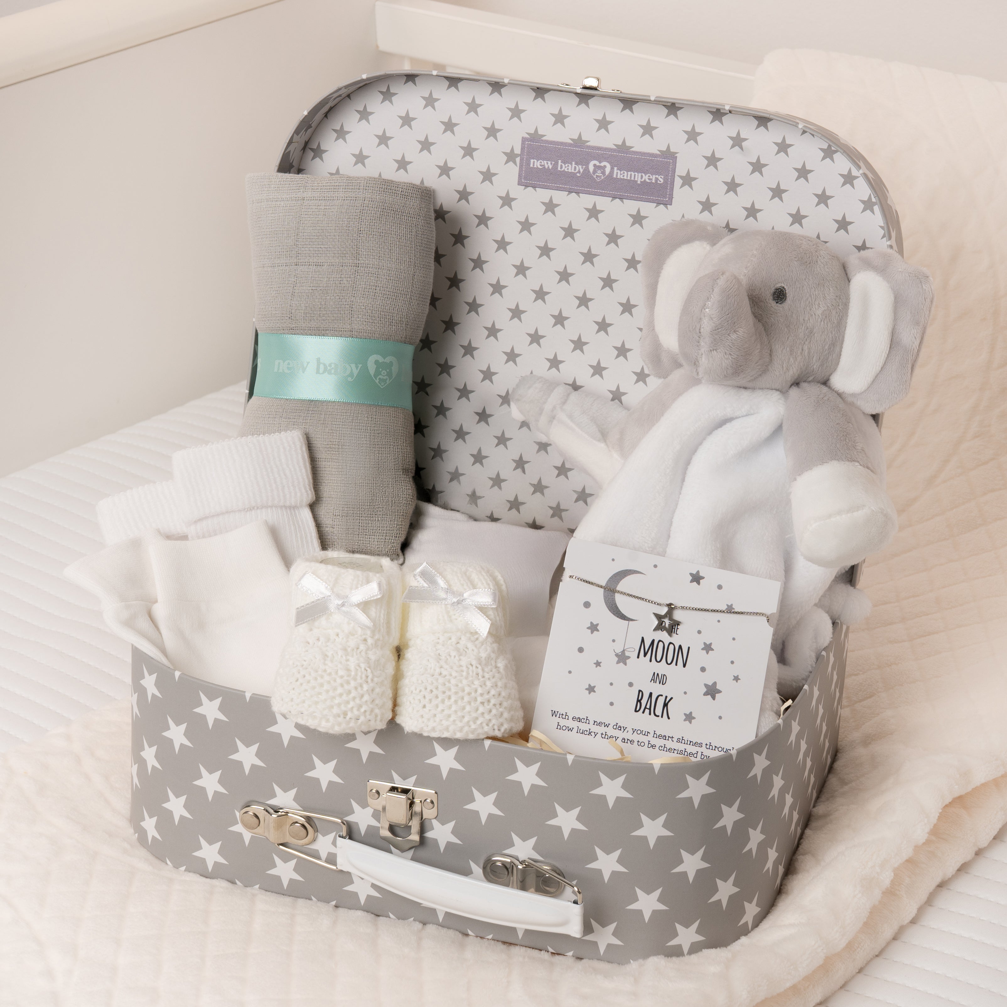 Cute Elephant New Baby Suitcase Hamper - White Main image