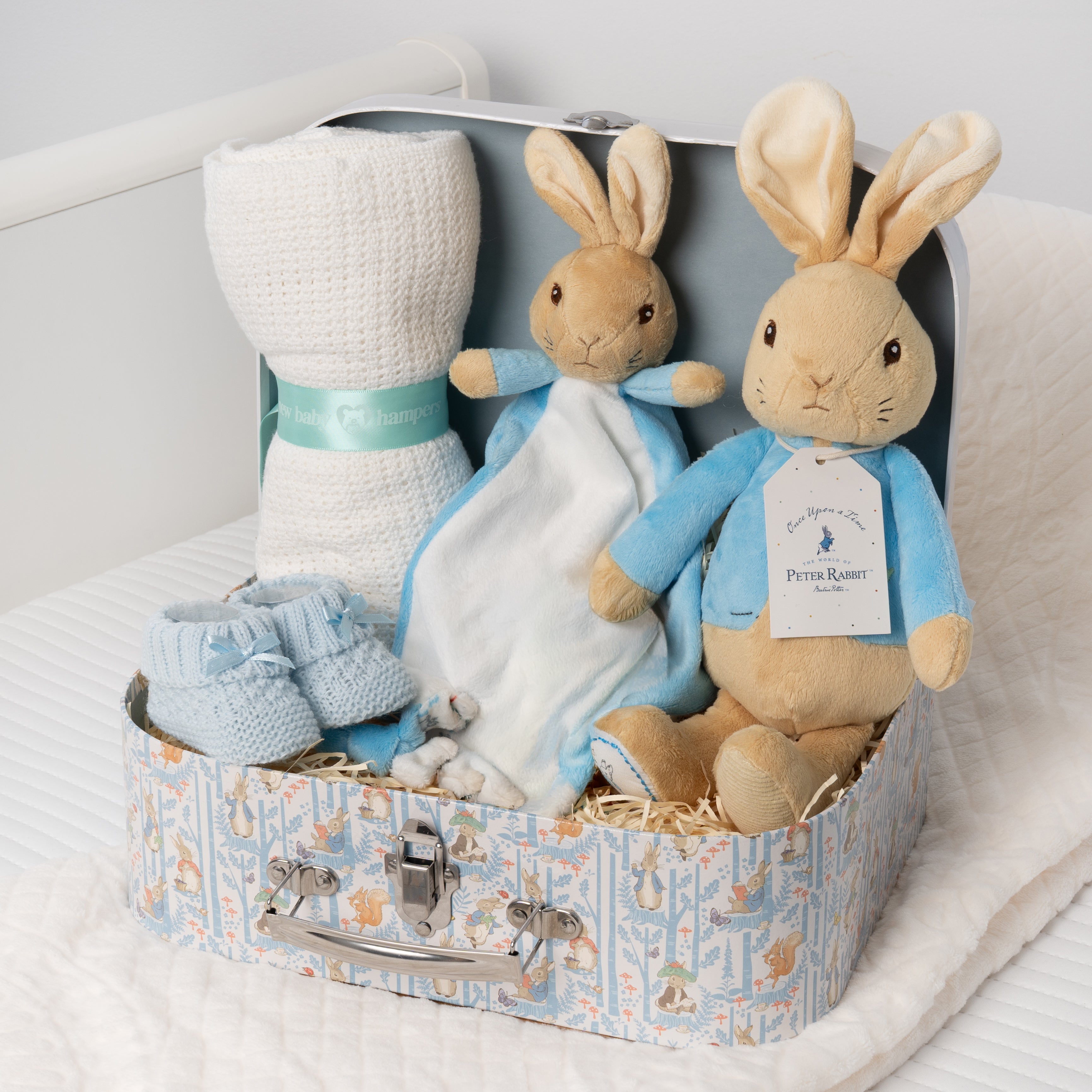 Peter Rabbit Soft Toy & Comforter Baby Gift Set Hamper with Blanket - Blue