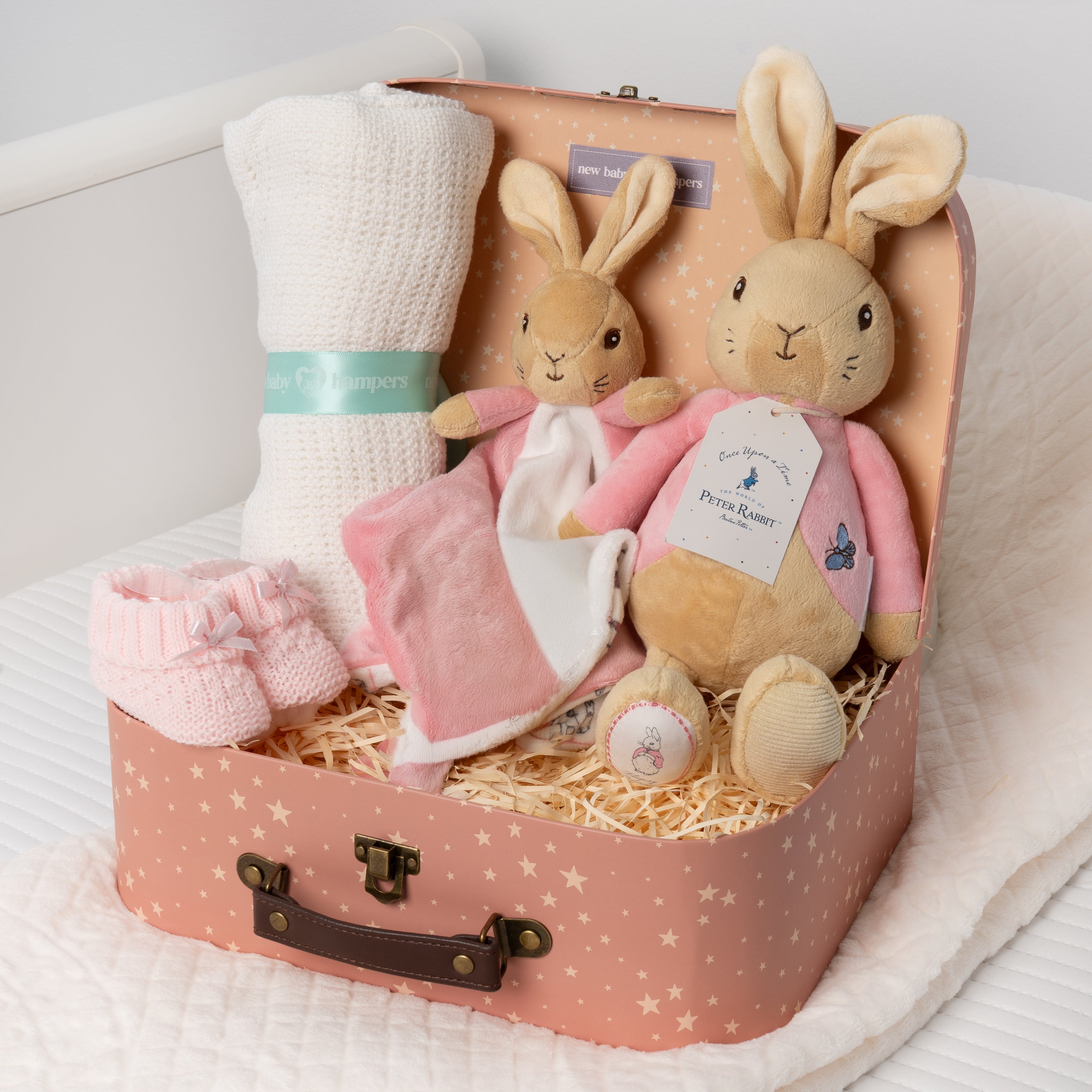 Rabbit Flopsy Bunny Soft Toy & Comforter Baby Gift Set Hamper with Blanket - Pink Main image